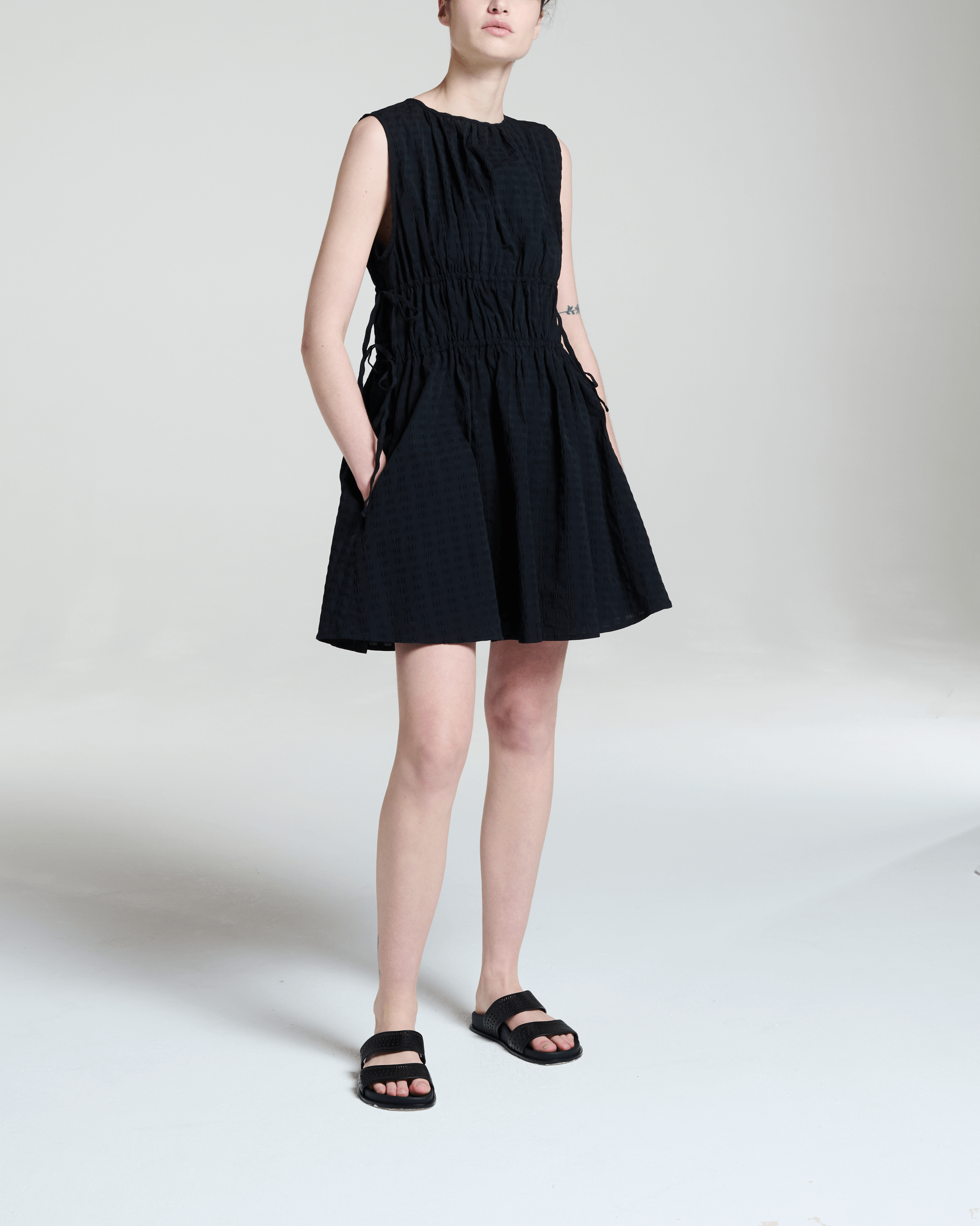 Como Dress Black Textured Cotton