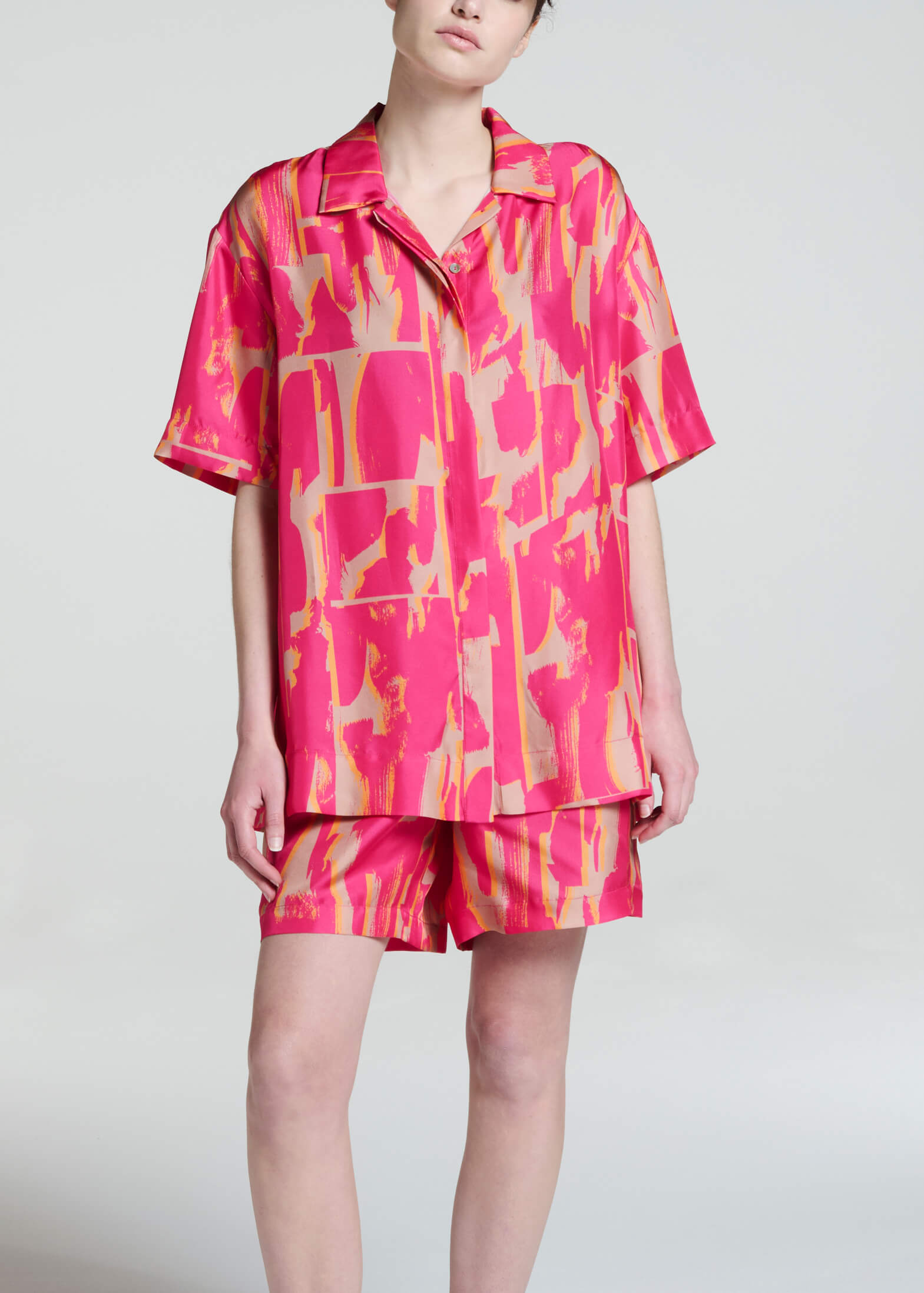 Montauk Shirt Brush Stroke Pink Silk Twill