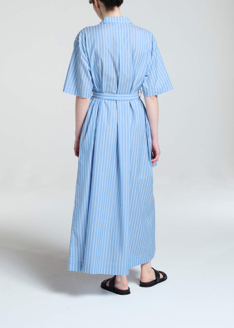 Amina Dress Blue & White Stripe Cotton Silk