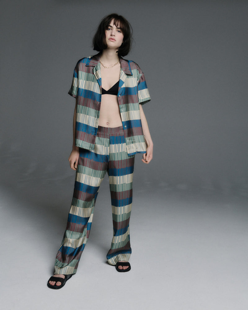 London Pyjama Bottom Multi Tile Stripe Silk Twill