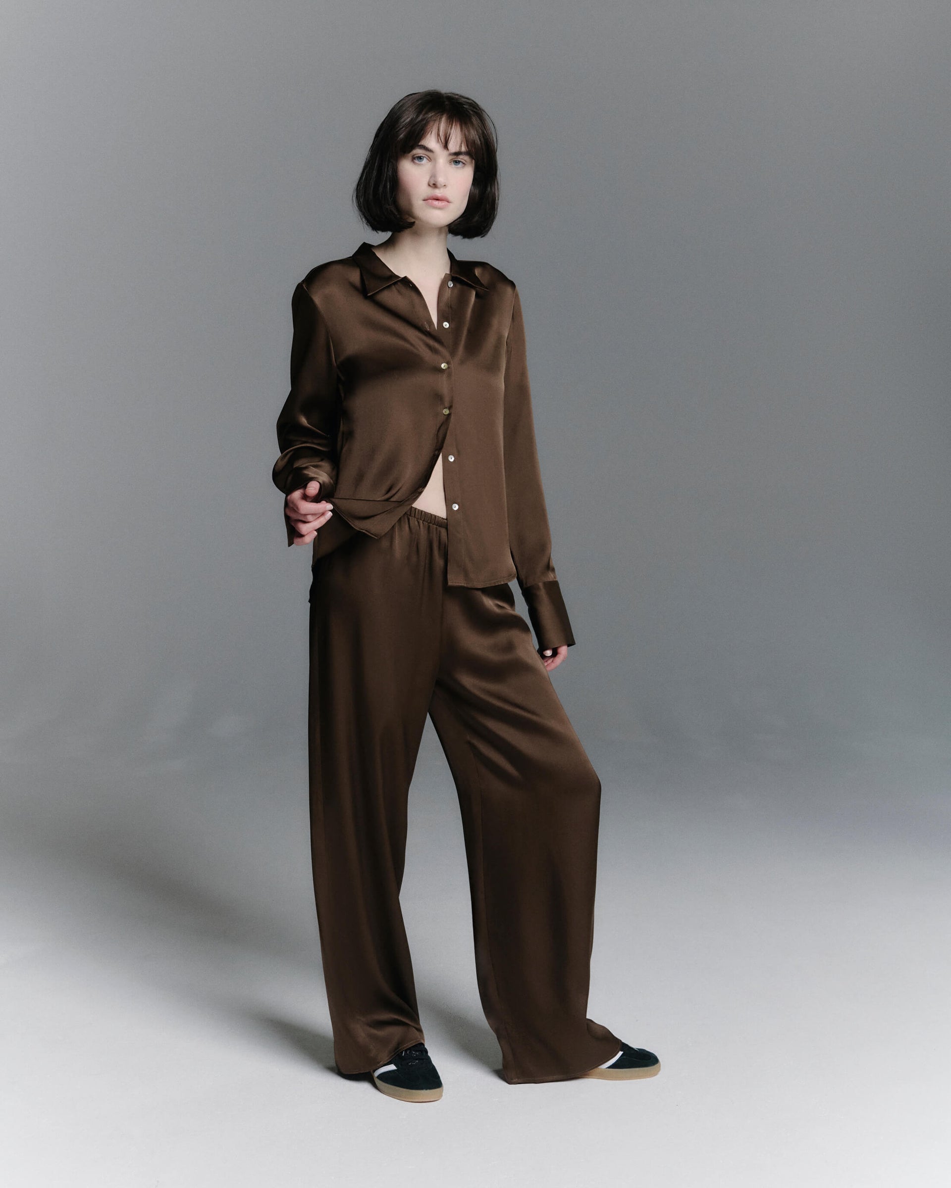 Austin Trouser Chocolate Brown Heavy Silk Satin