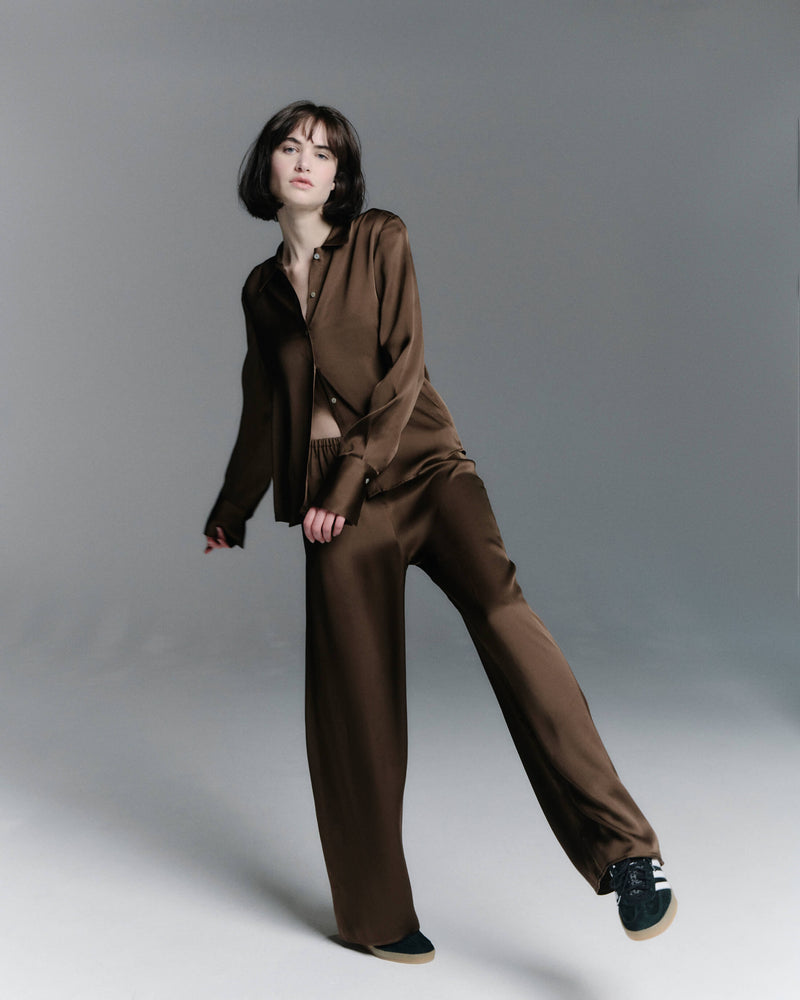 Austin Trouser Chocolate Brown Heavy Silk Satin