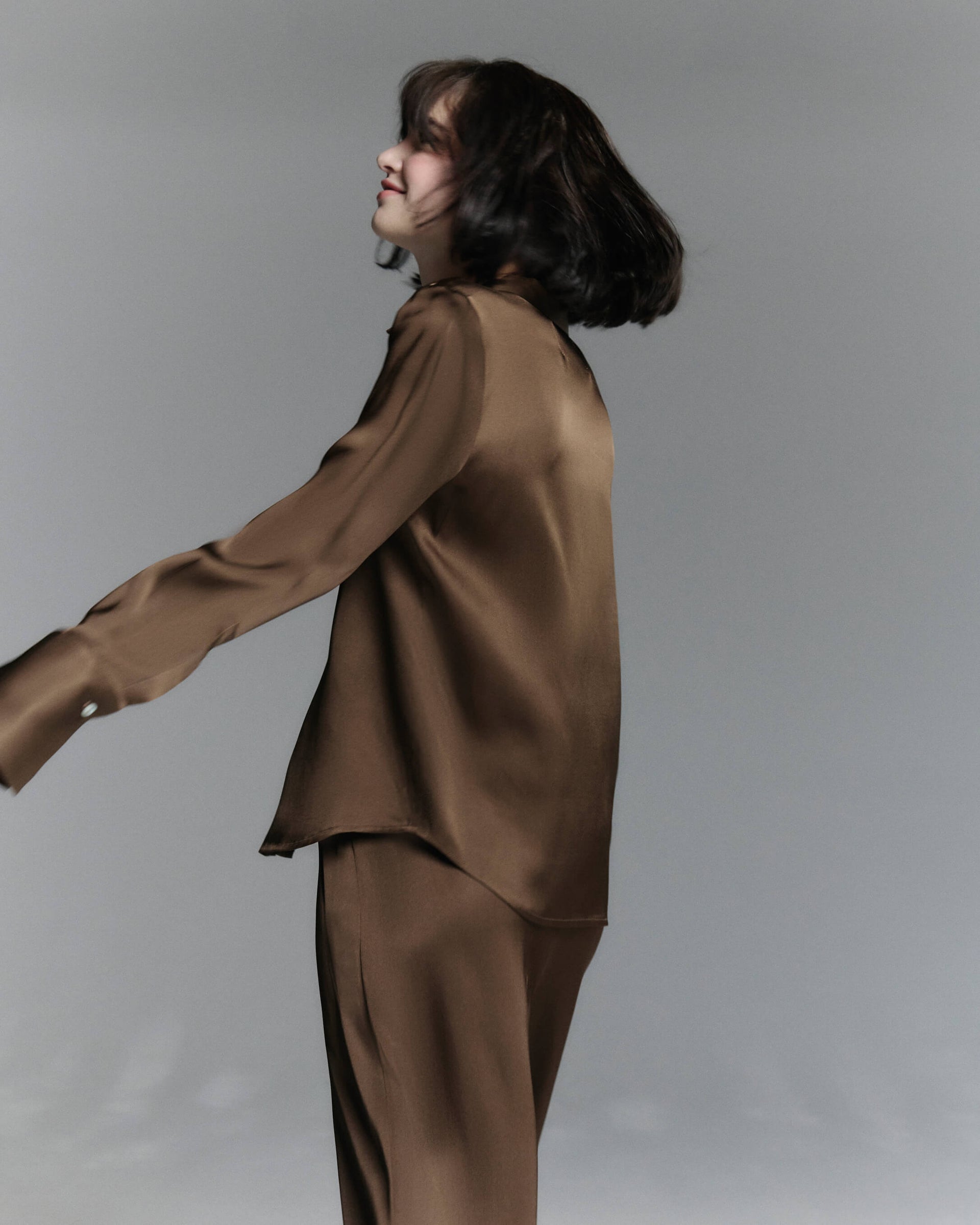 Rylie Shirt Chocolate Brown Heavy Silk Satin