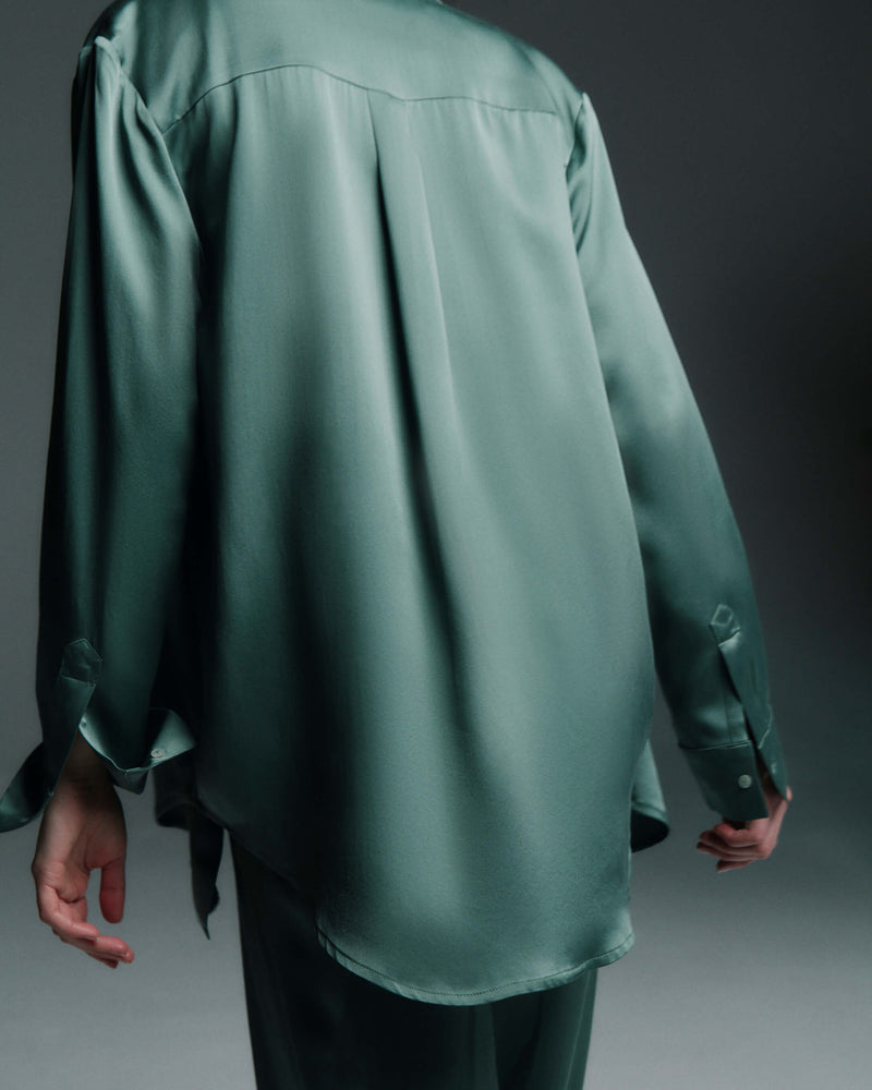 London Pyjama Top Sage Silk Charmeuse