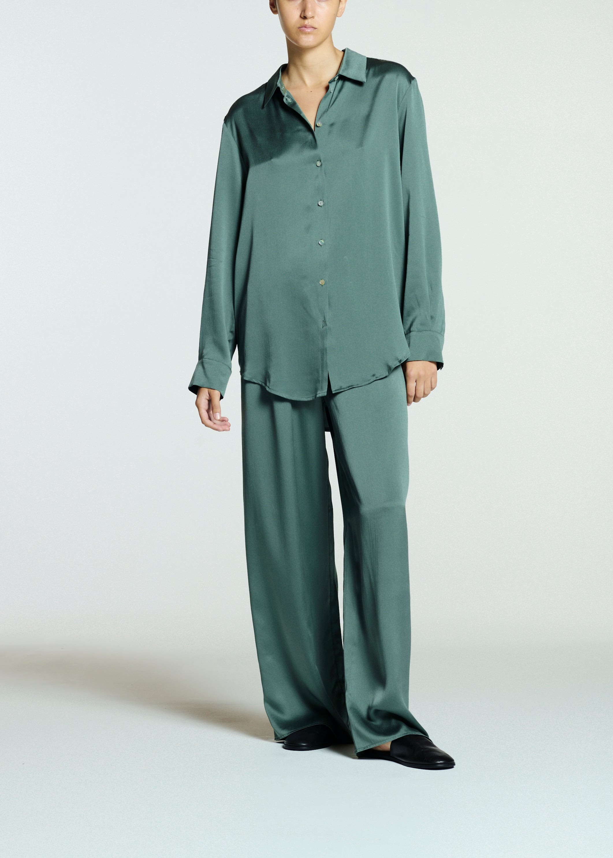 London Pyjama Top Sage Silk Charmeuse