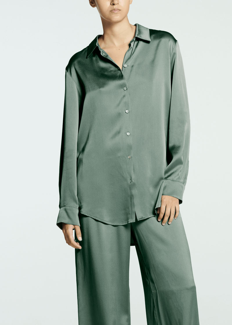 London Pyjama Top Sage Silk Charmeuse