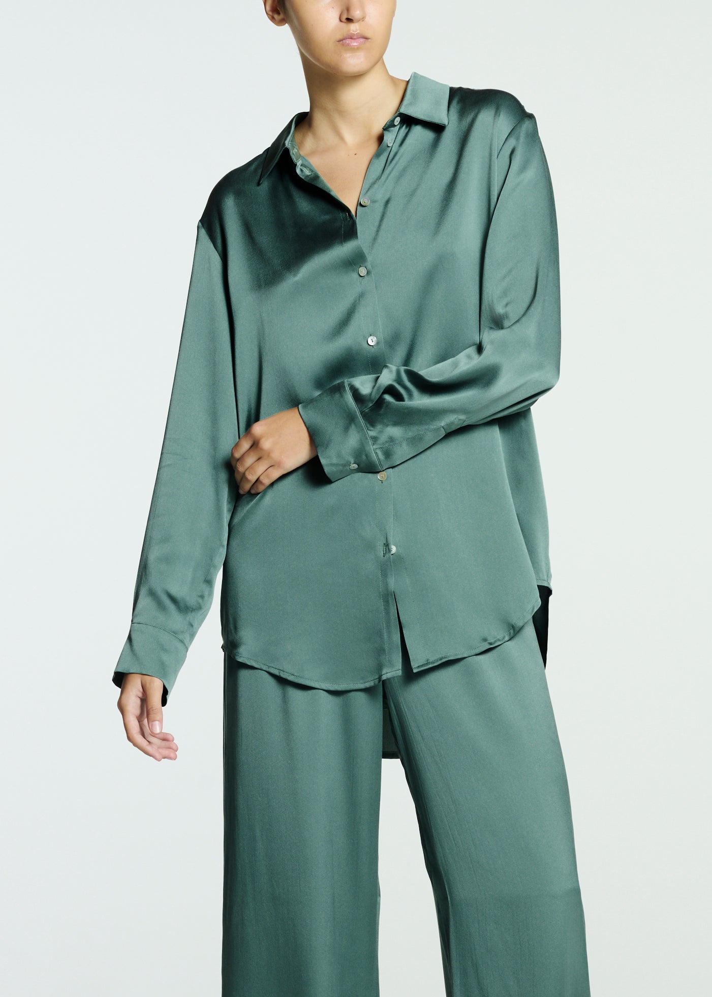 London Pyjama Top Sage Silk Charmeuse