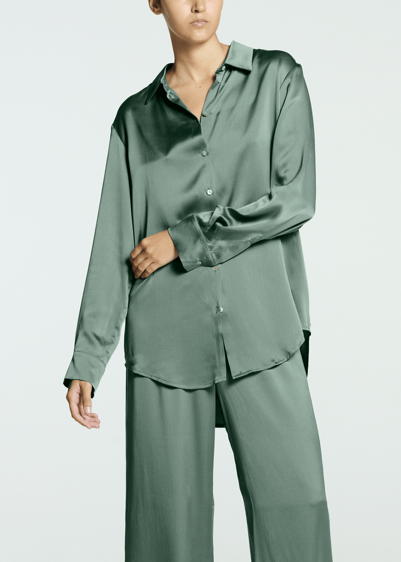 London Pyjama Top Sage Silk Charmeuse