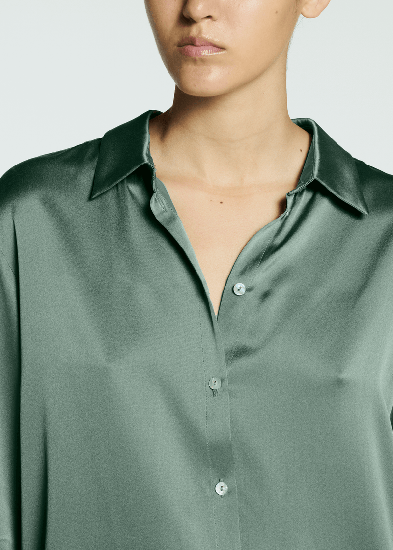 London Pyjama Top Sage Silk Charmeuse