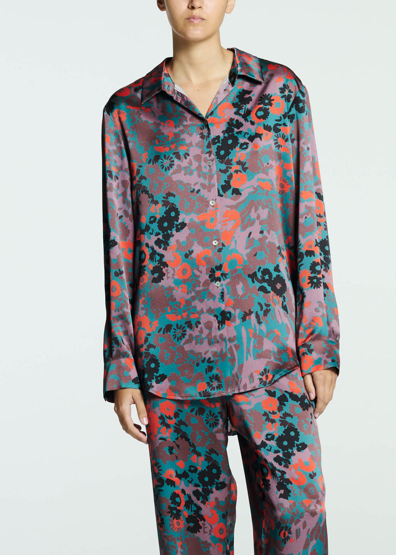 London Pyjama Top Persimmon Bloom Silk Charmeuse