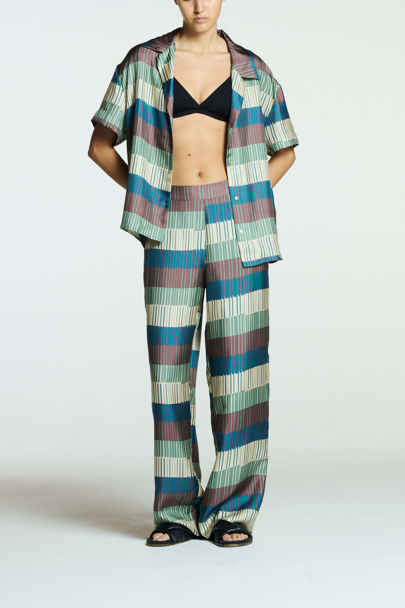 London Pyjama Bottom Multi Tile Stripe Silk Twill