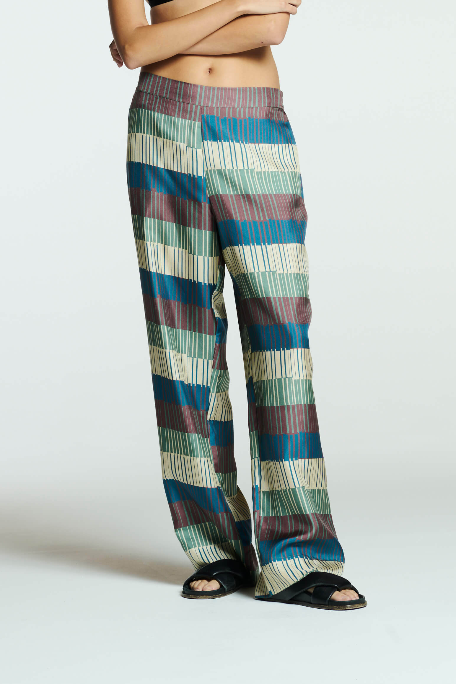 London Pyjama Bottom Multi Tile Stripe Silk Twill