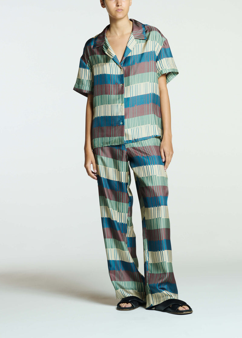 London Pyjama Bottom Multi Tile Stripe Silk Twill