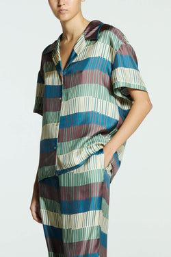 Prague Shirt Multi Tile Stripe Silk Twill