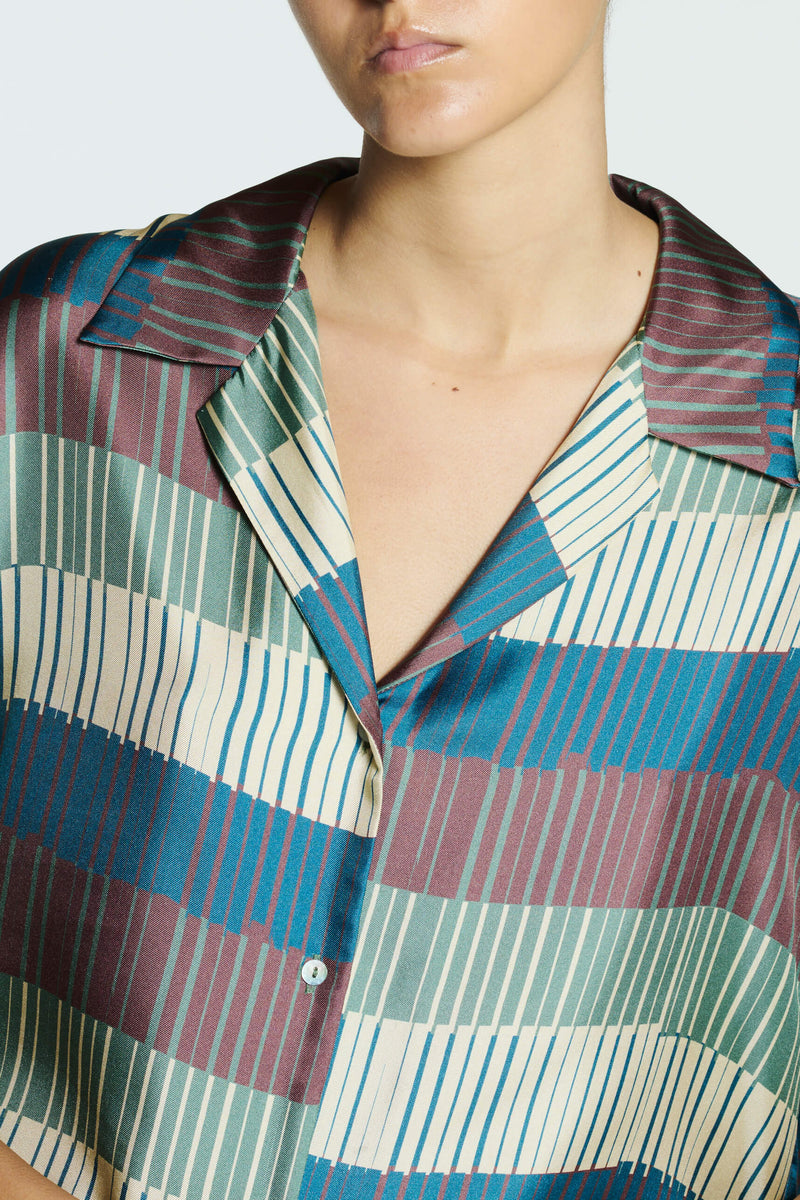 Prague Shirt Multi Tile Stripe Silk Twill