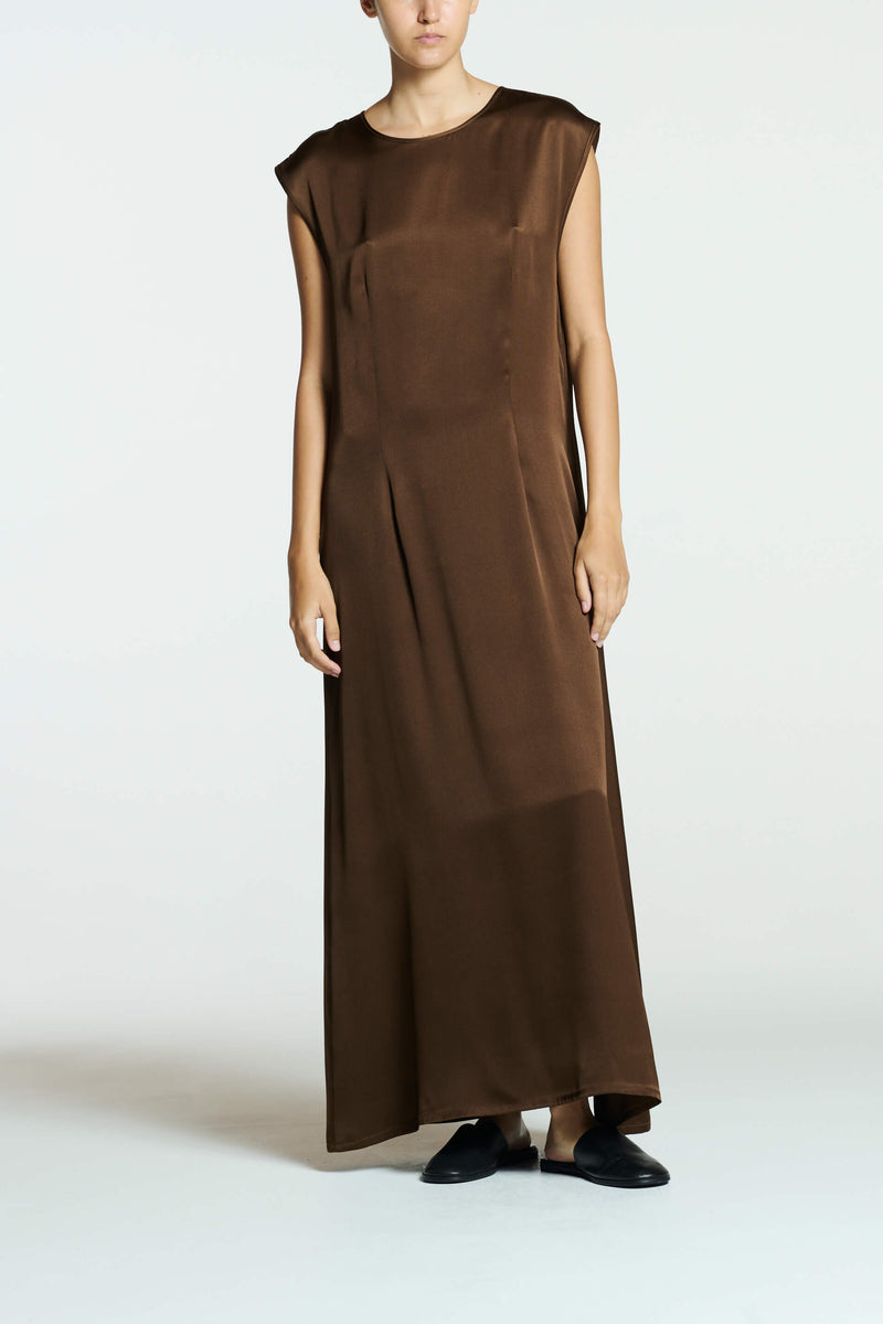 Rose Dress Chocolate Brown Heavy Silk Satin