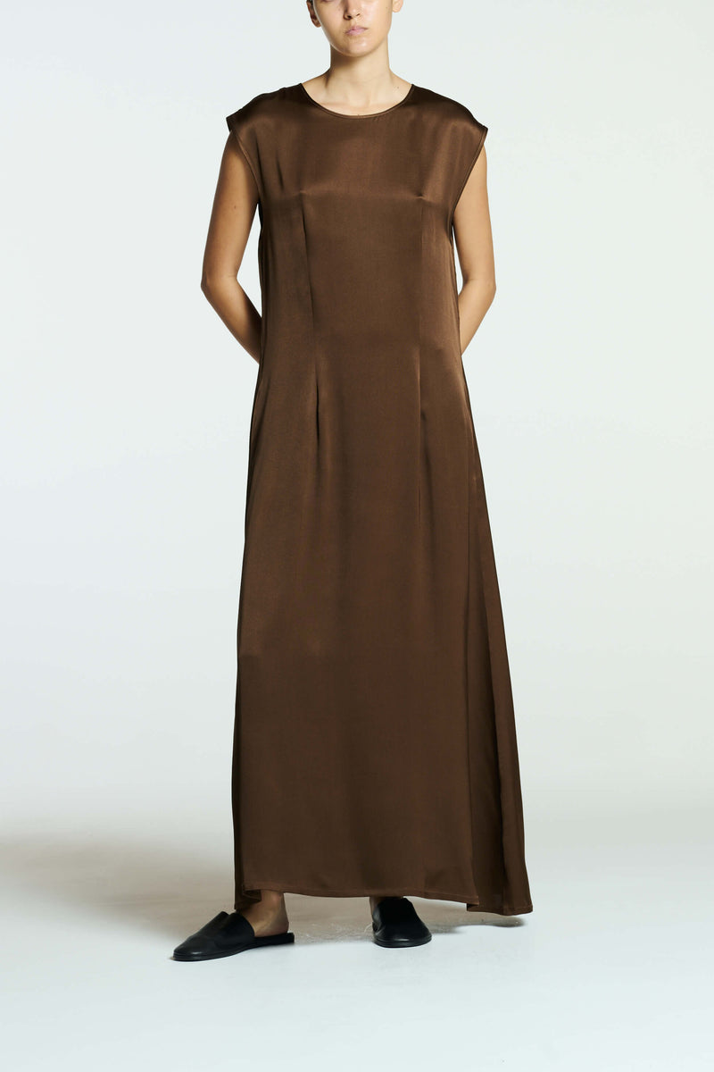 Rose Dress Chocolate Brown Heavy Silk Satin