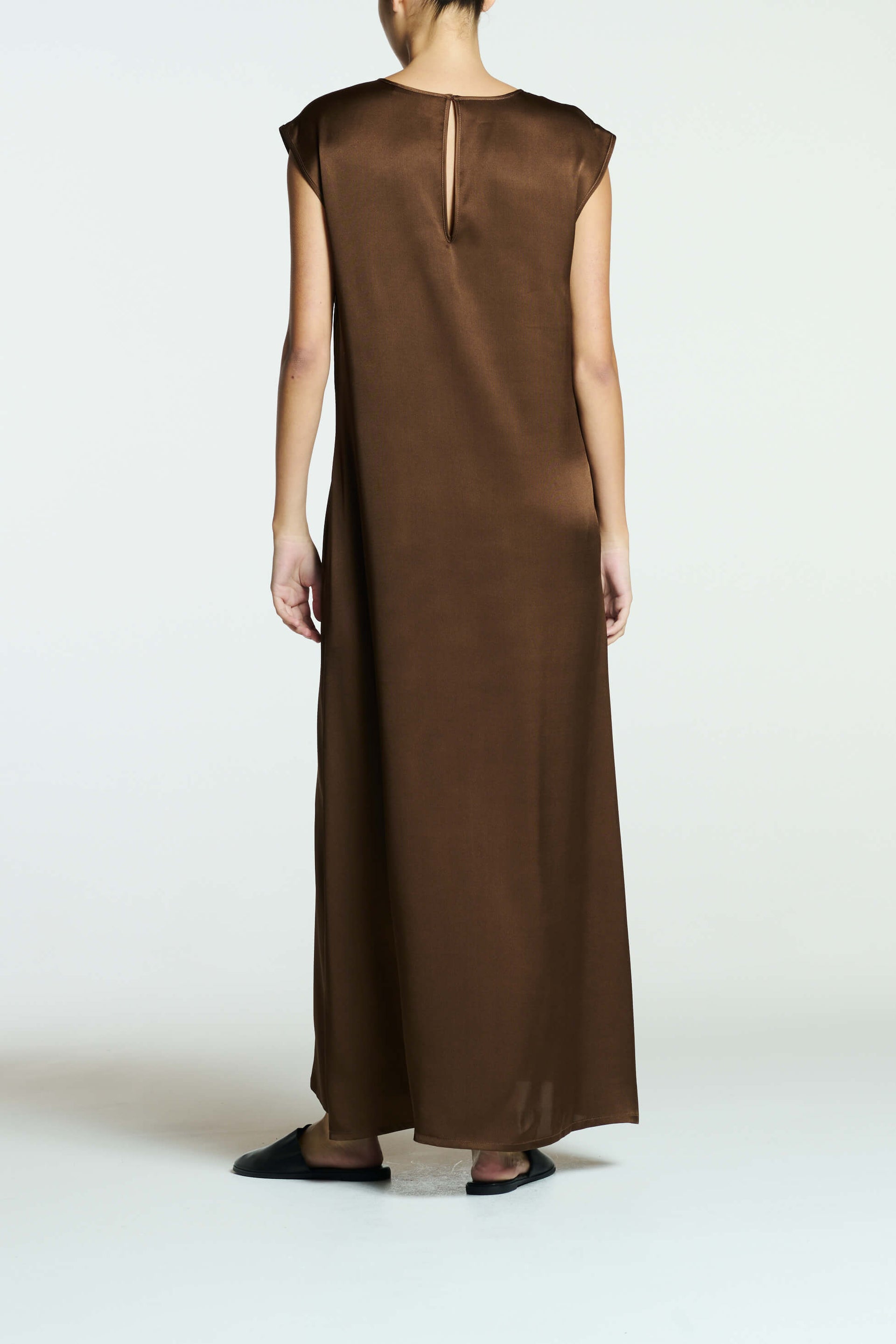 Rose Dress Chocolate Brown Heavy Silk Satin