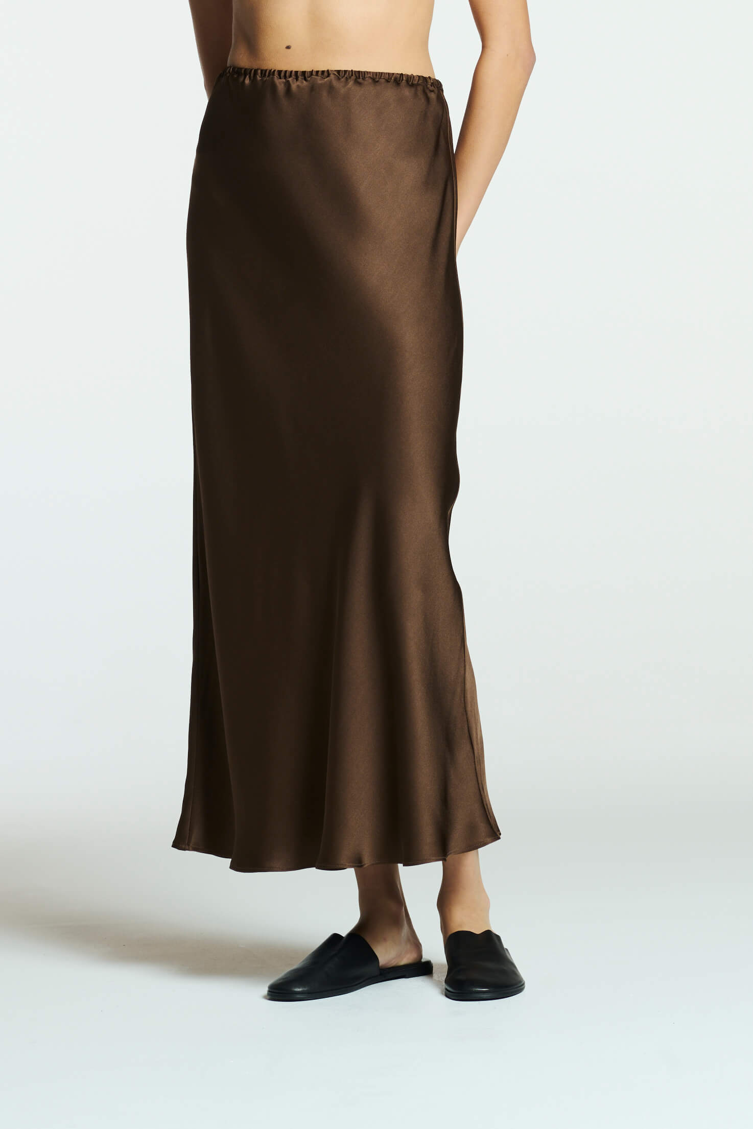 Cleo Skirt Chocolate Brown Heavy Silk Satin