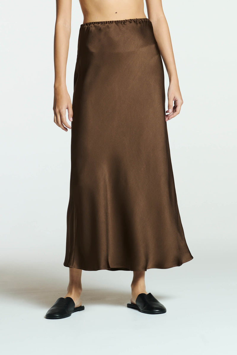 Cleo Skirt Chocolate Brown Heavy Silk Satin