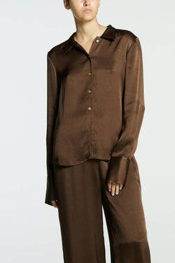 Rylie Shirt Chocolate Brown Heavy Silk Satin