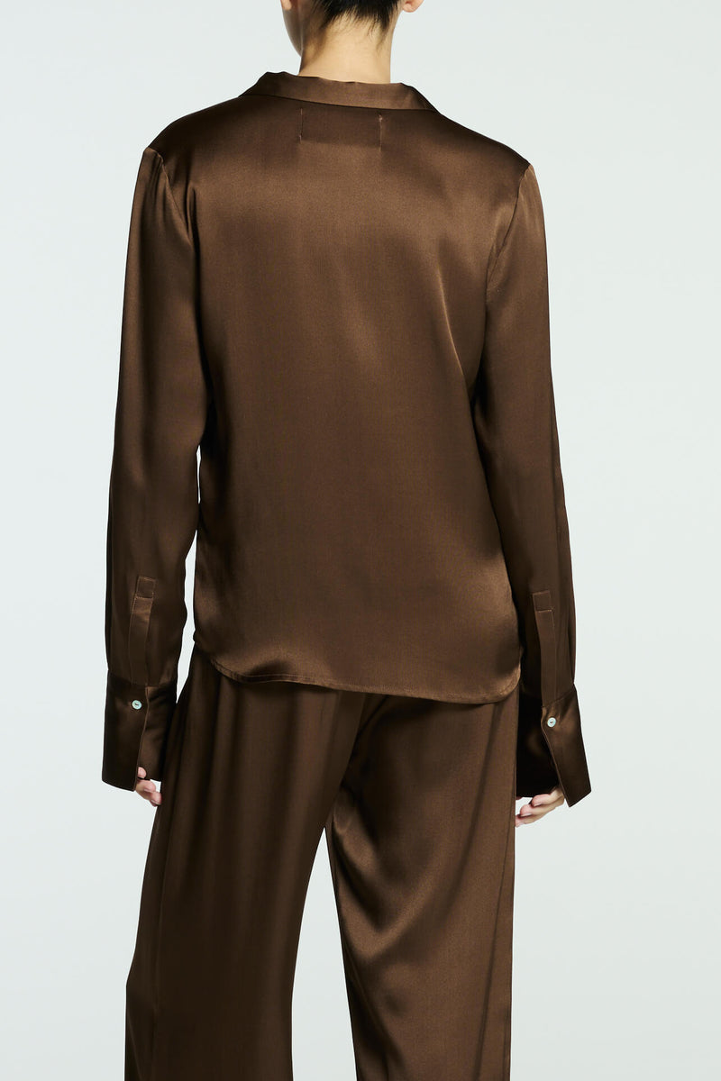 Rylie Shirt Chocolate Brown Heavy Silk Satin