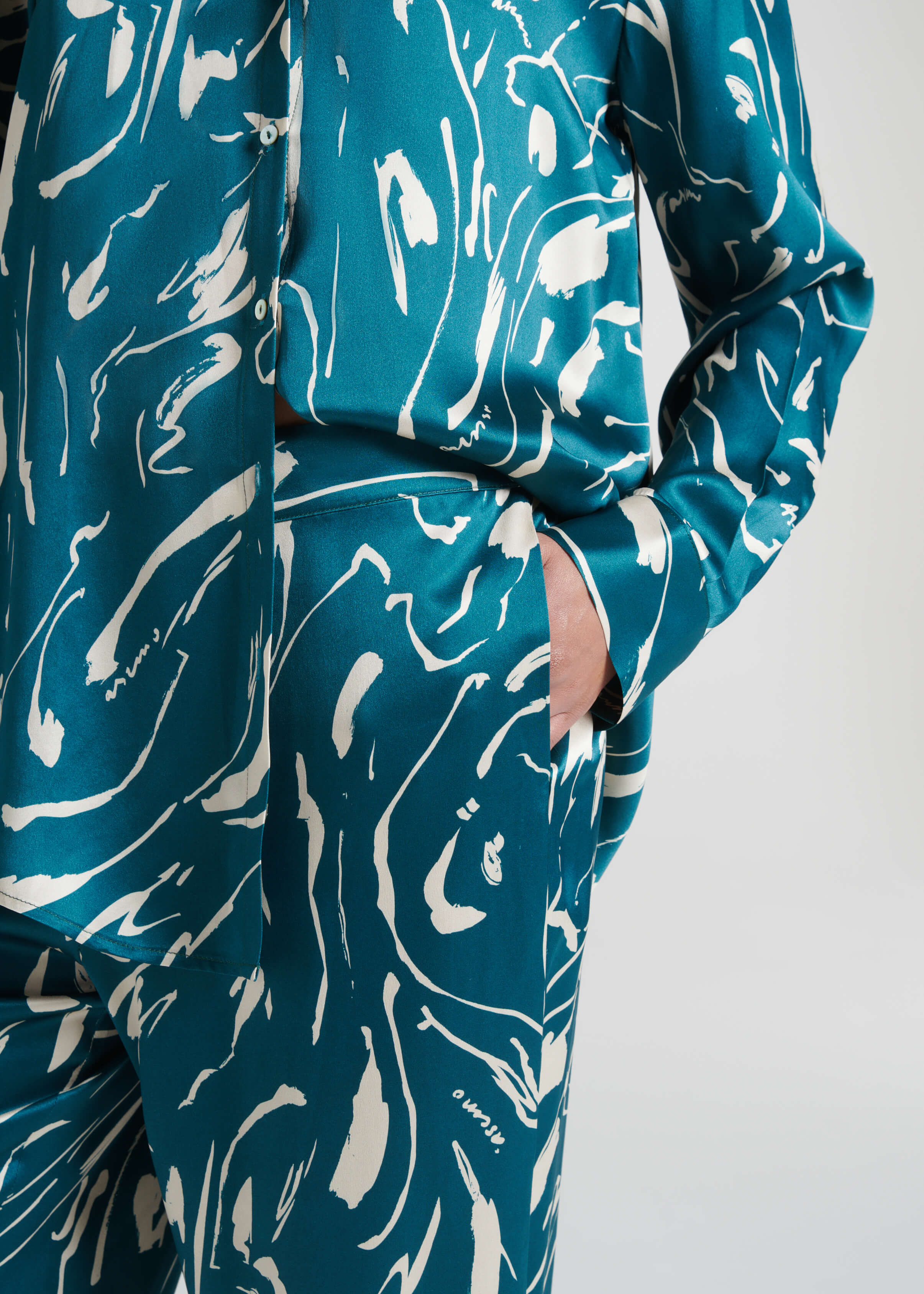 London Pyjama Top Teal Tide Silk Charmeuse