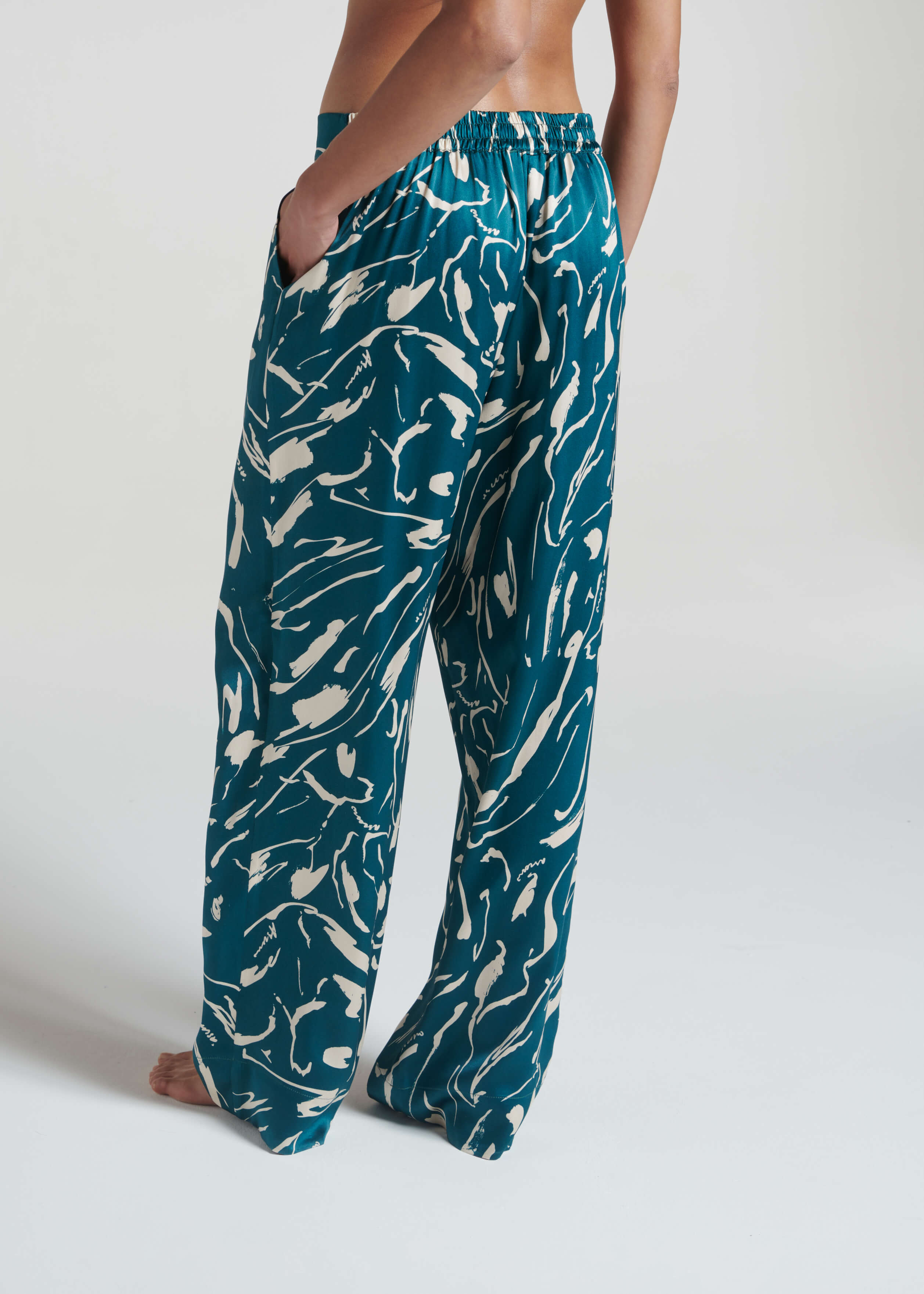 London Pyjama Bottom Teal Tide Silk Charmeuse