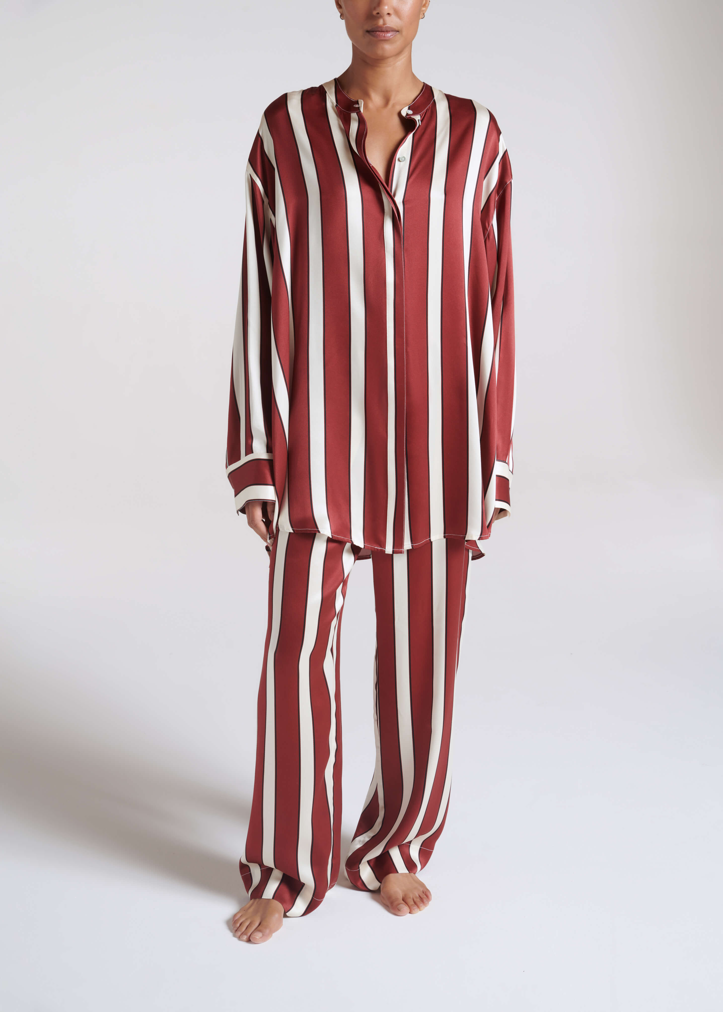 London Pyjama Bottom Ruby Bold Stripe Silk Charmeuse