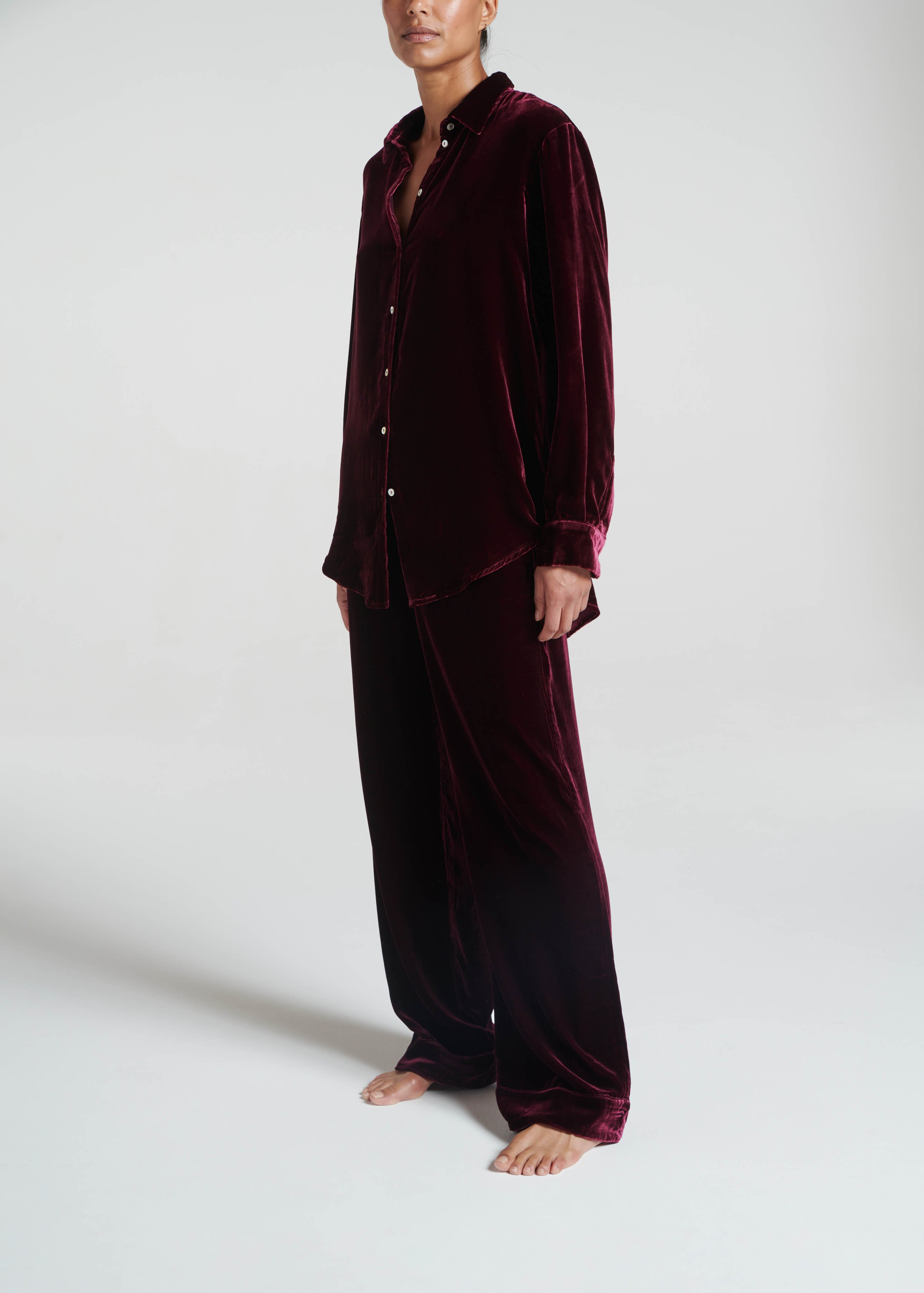 London Pyjama Top Mulberry Recycled Velvet