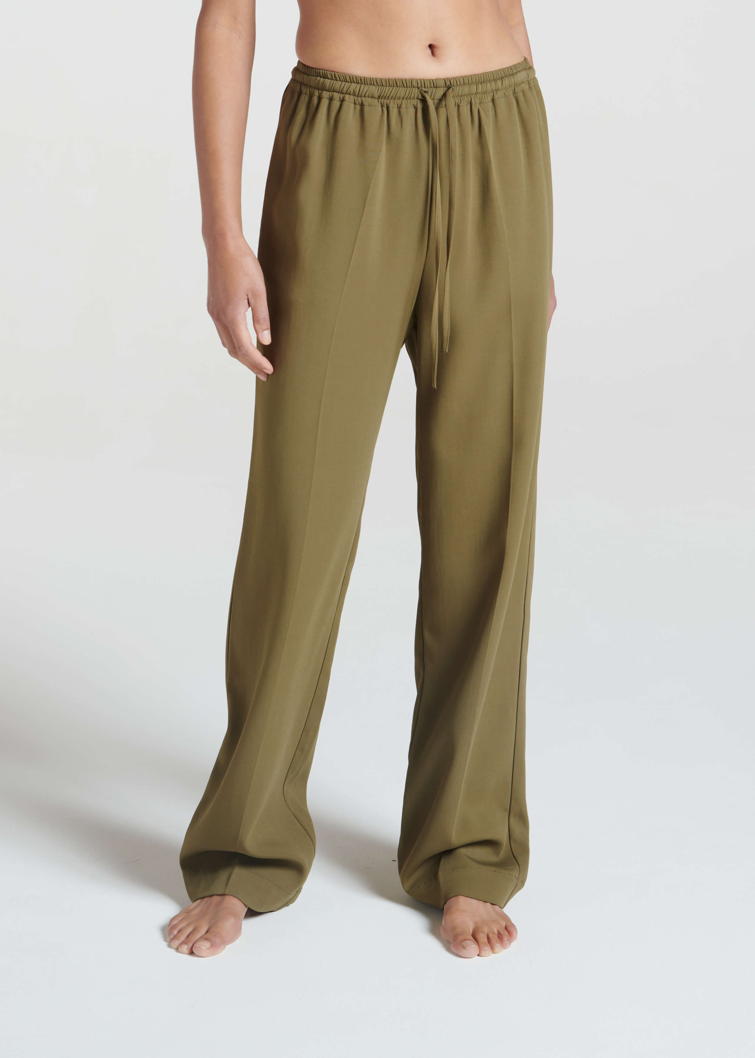 Aurelia Khaki Viscose Crepe Trouser