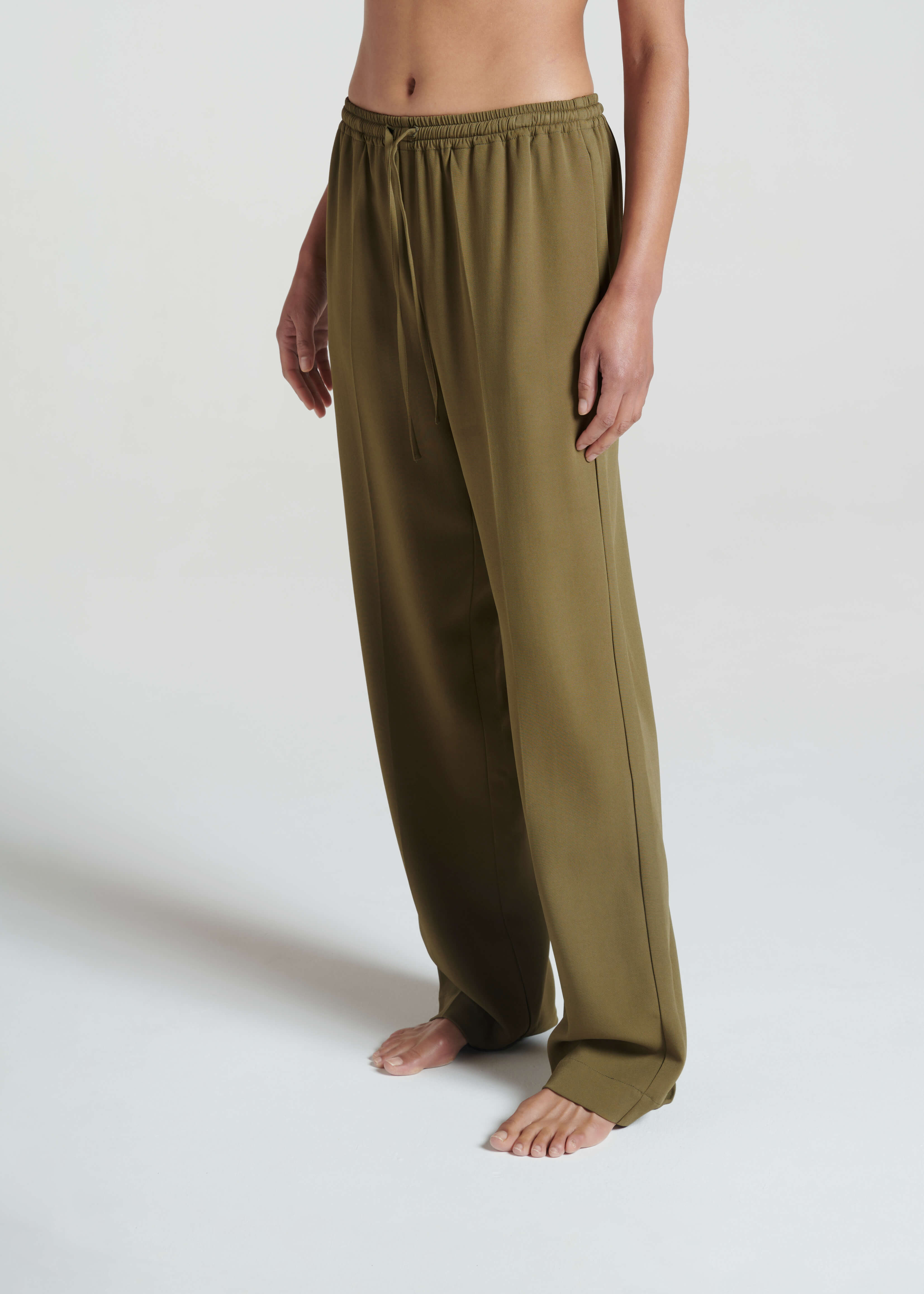 Aurelia Khaki Viscose Crepe Trouser