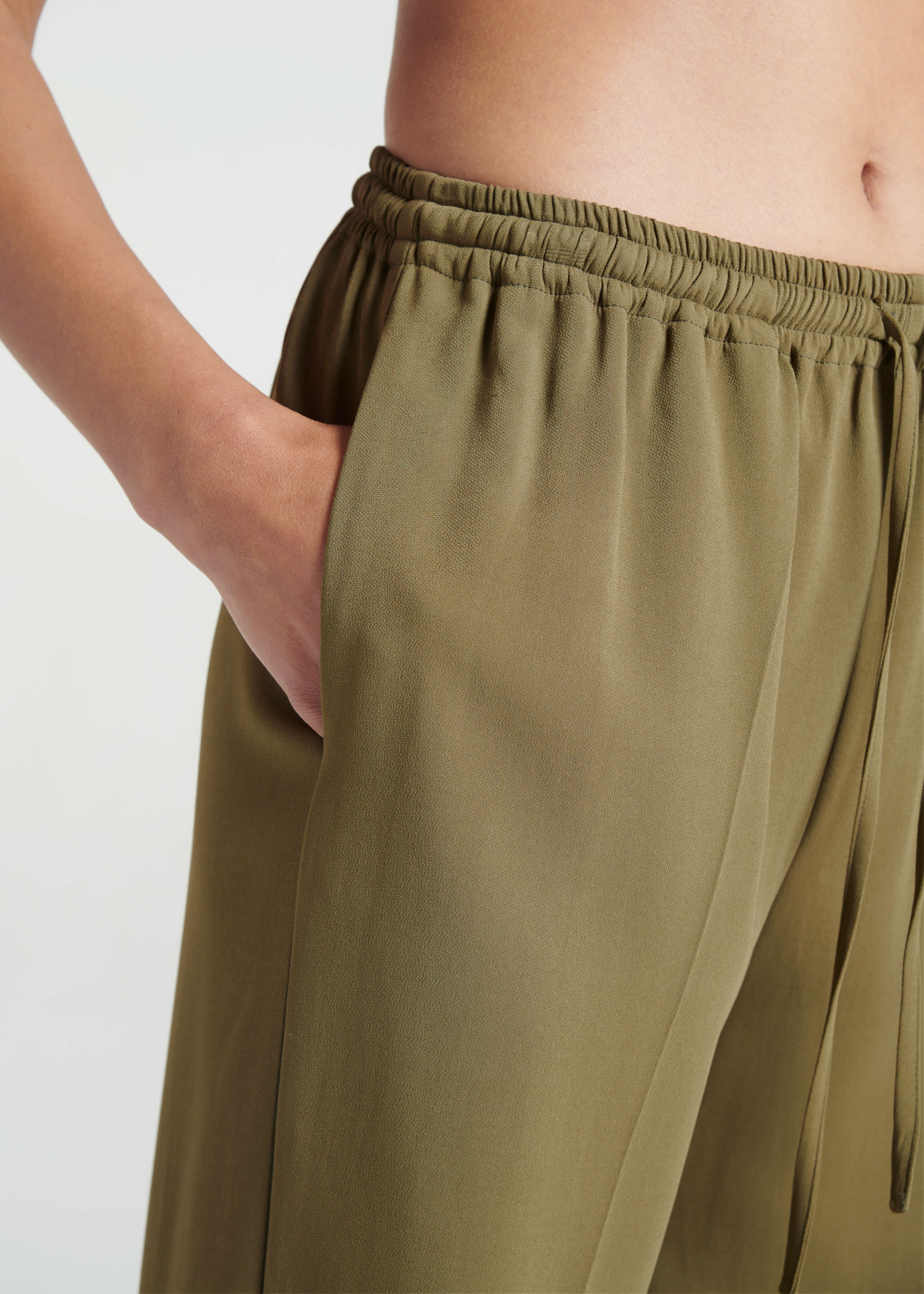 Aurelia Khaki Viscose Crepe Trouser