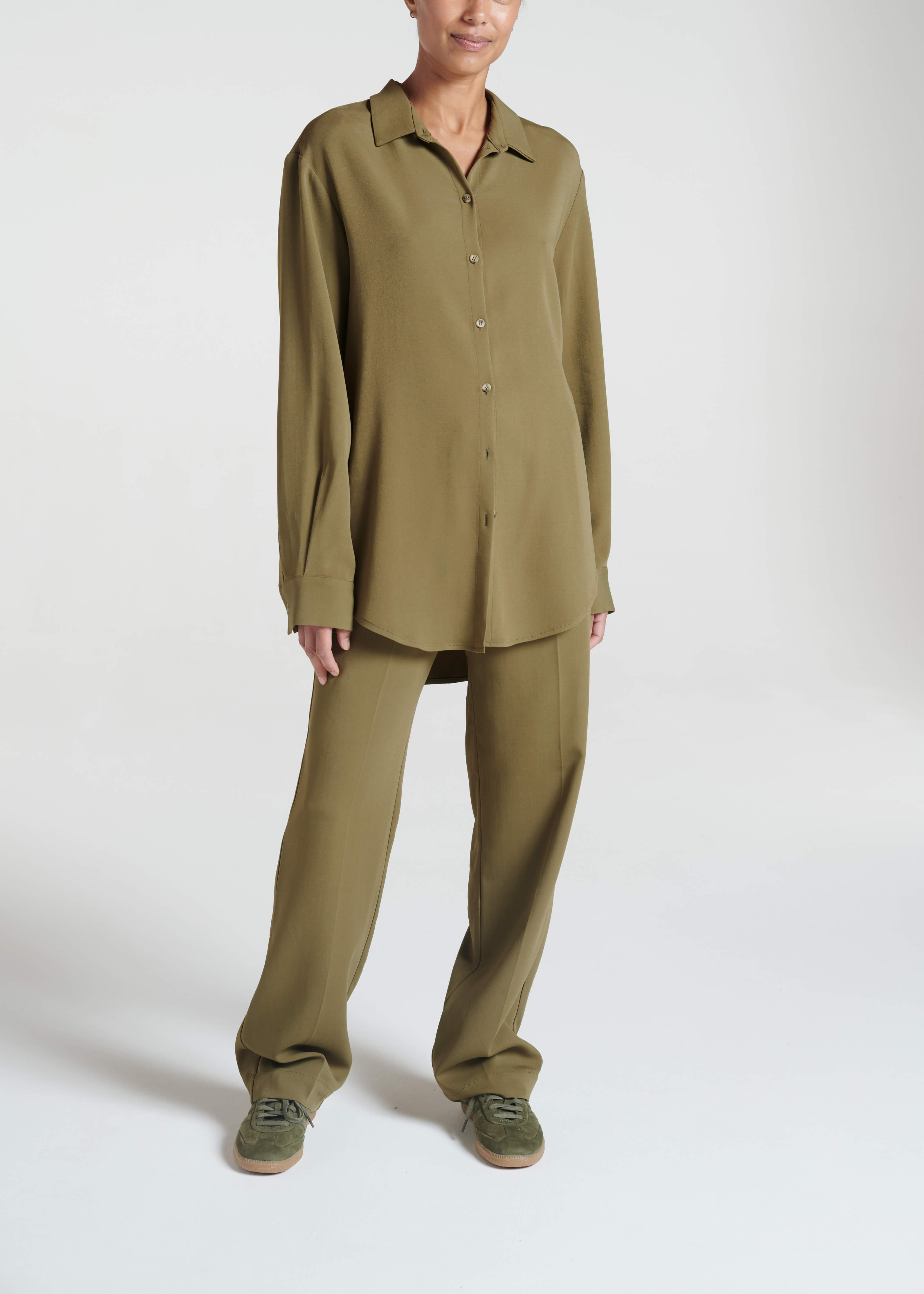 Aurelia Khaki Viscose Crepe Trouser