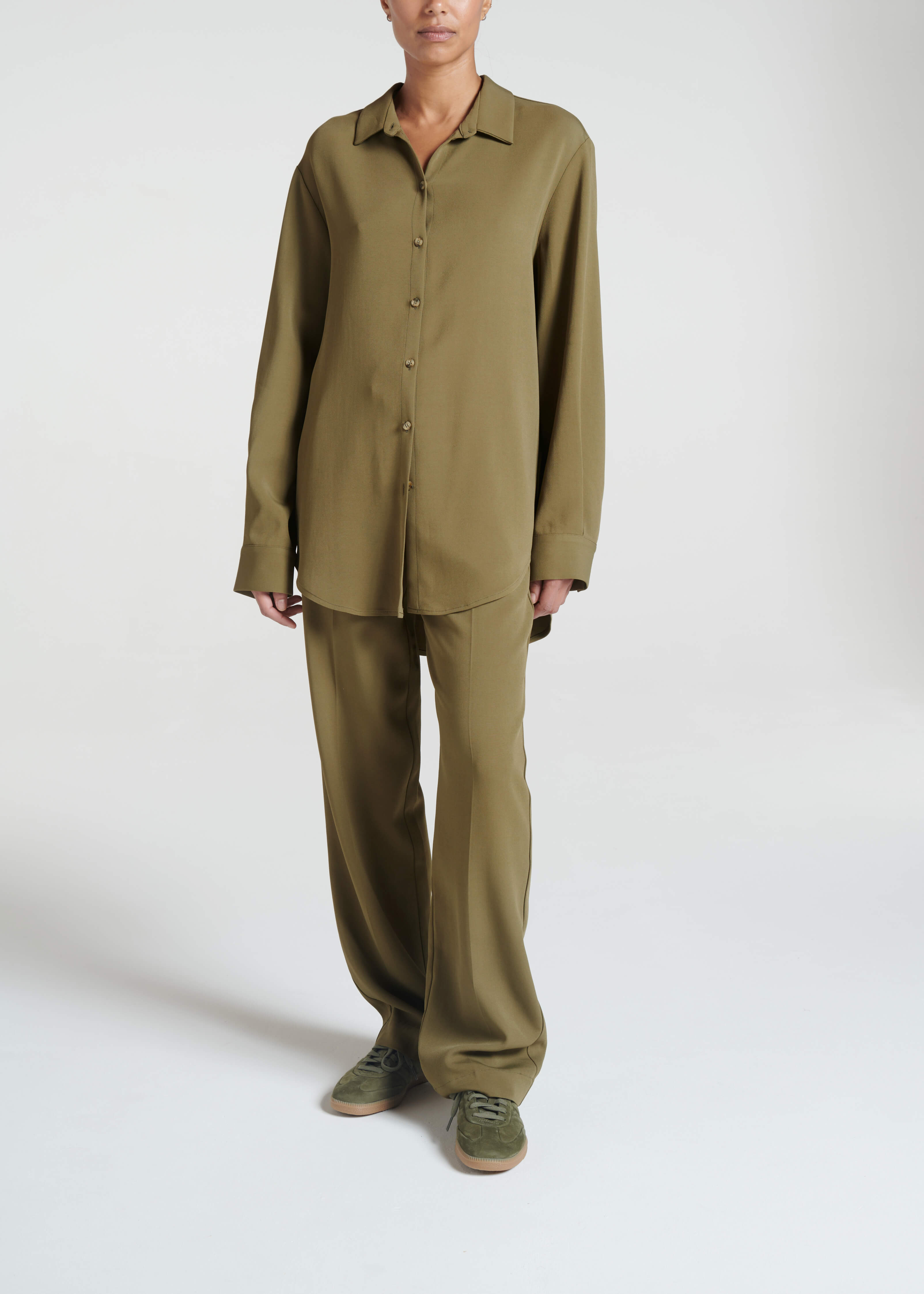 Aurelia Khaki Viscose Crepe Trouser