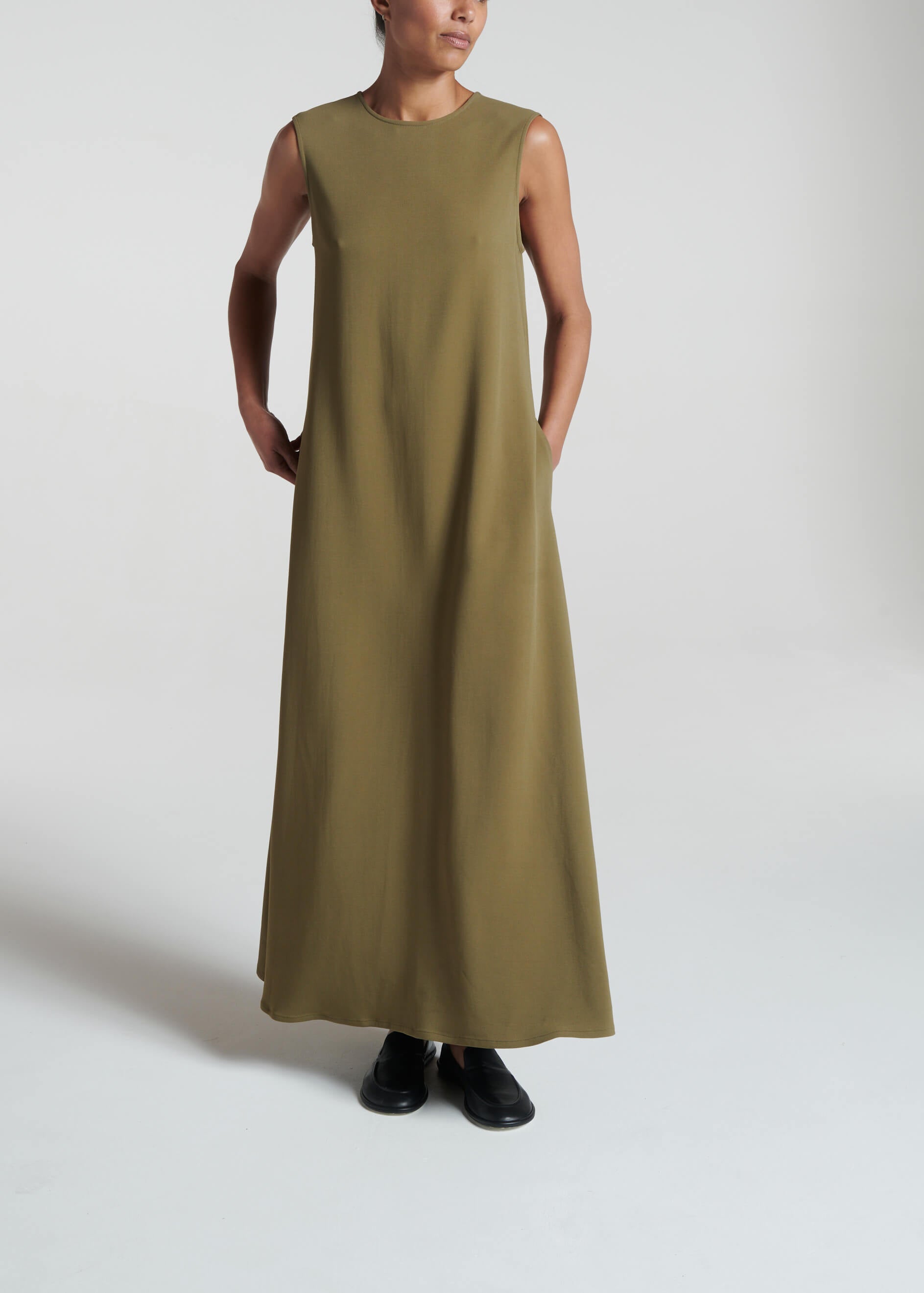 Tallin Khaki Viscose Crepe Dress