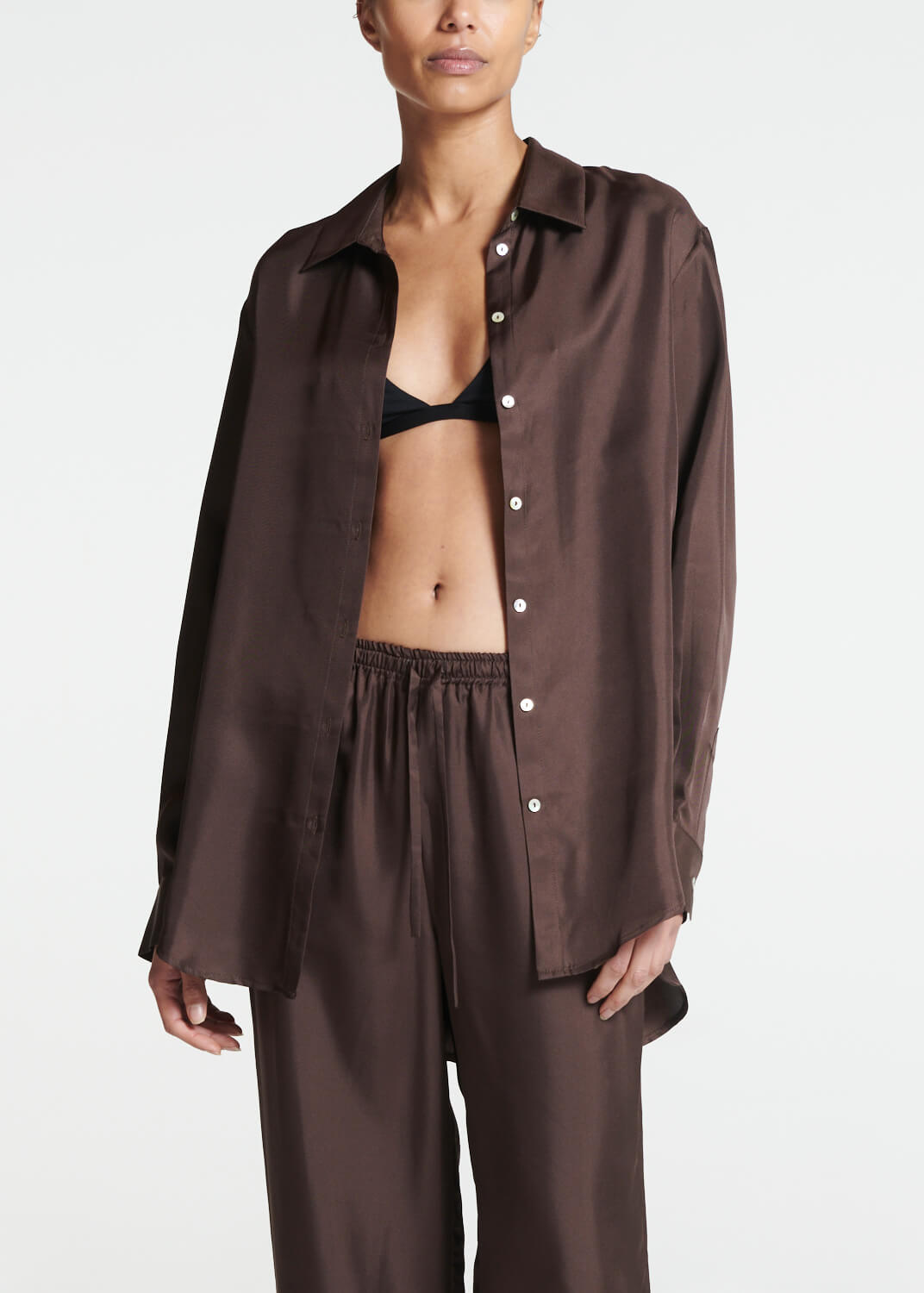 London Pyjama Top Espresso Silk Twill