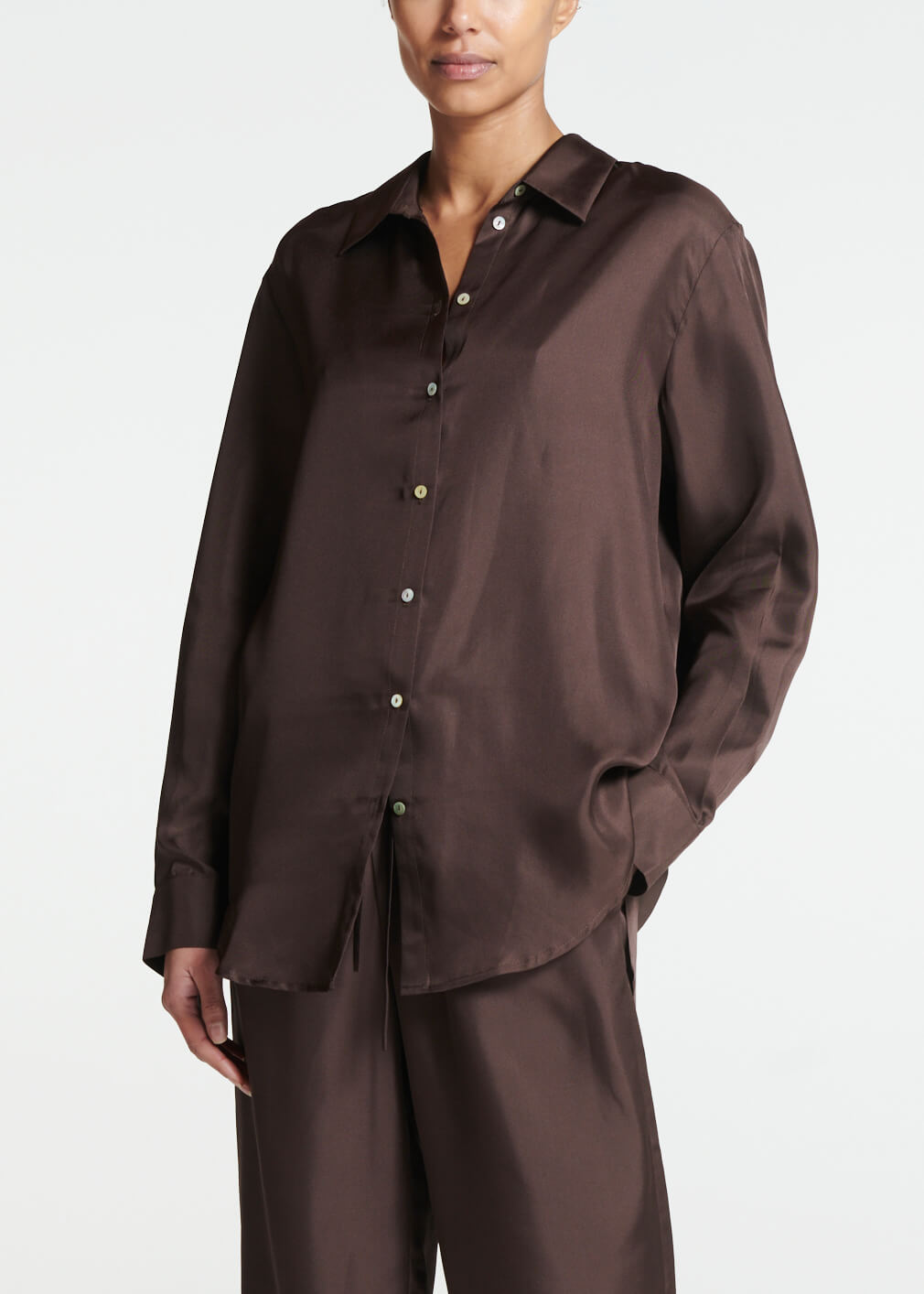 London Pyjama Top Espresso Silk Twill