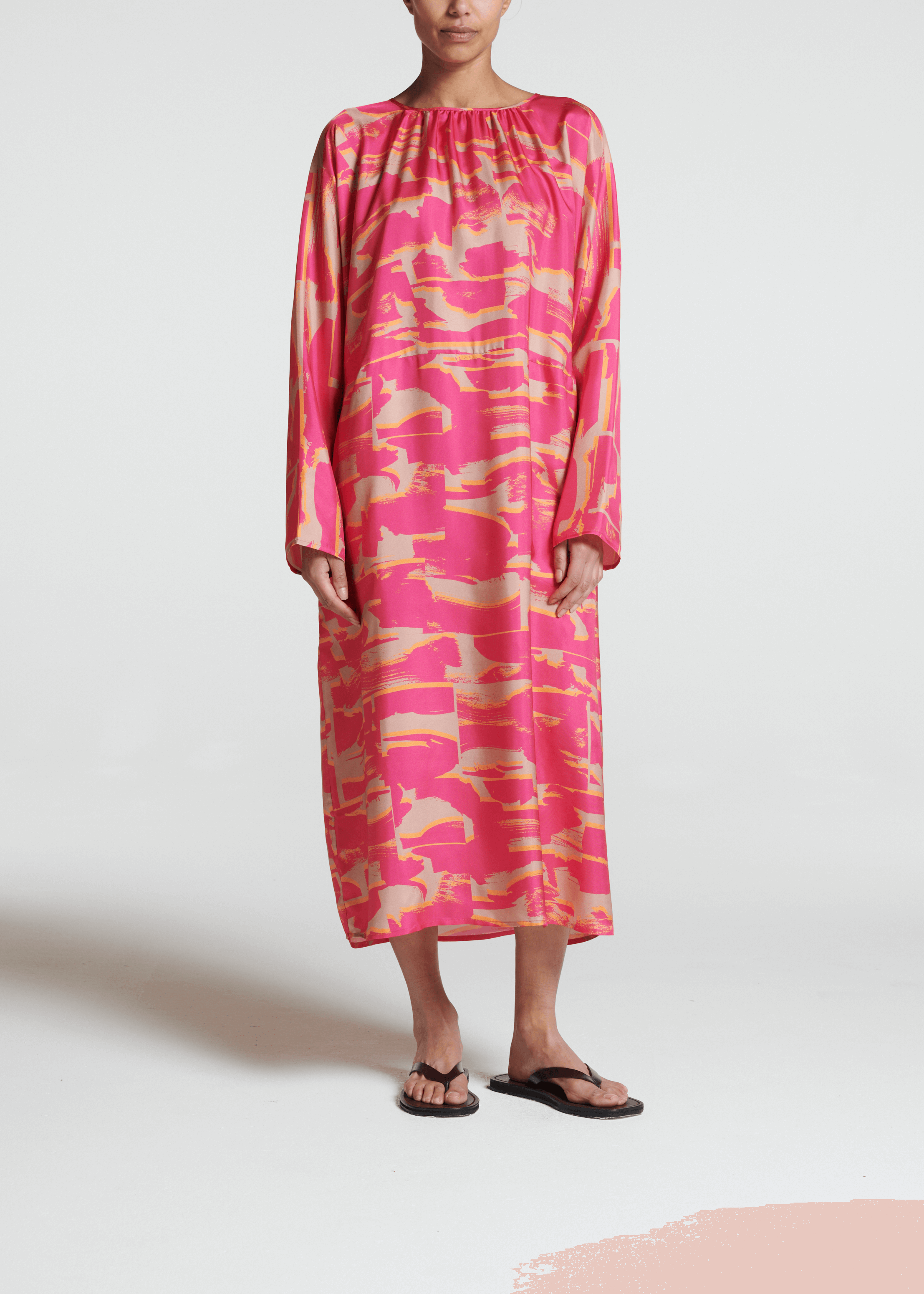 Crete Dress Brush Stroke Pink Silk Twill