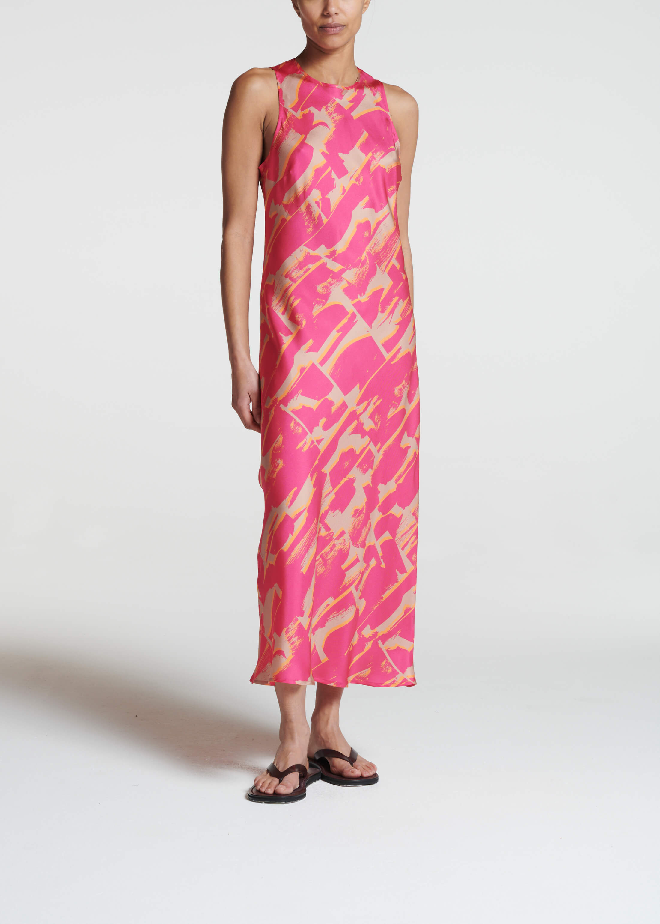 Valentina Dress Brush Stroke Pink Silk Twill