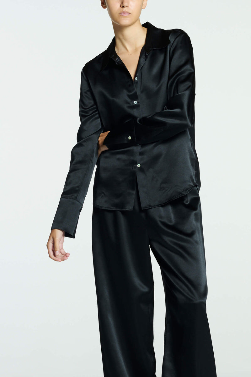 Rylie Shirt Black Silk Wool