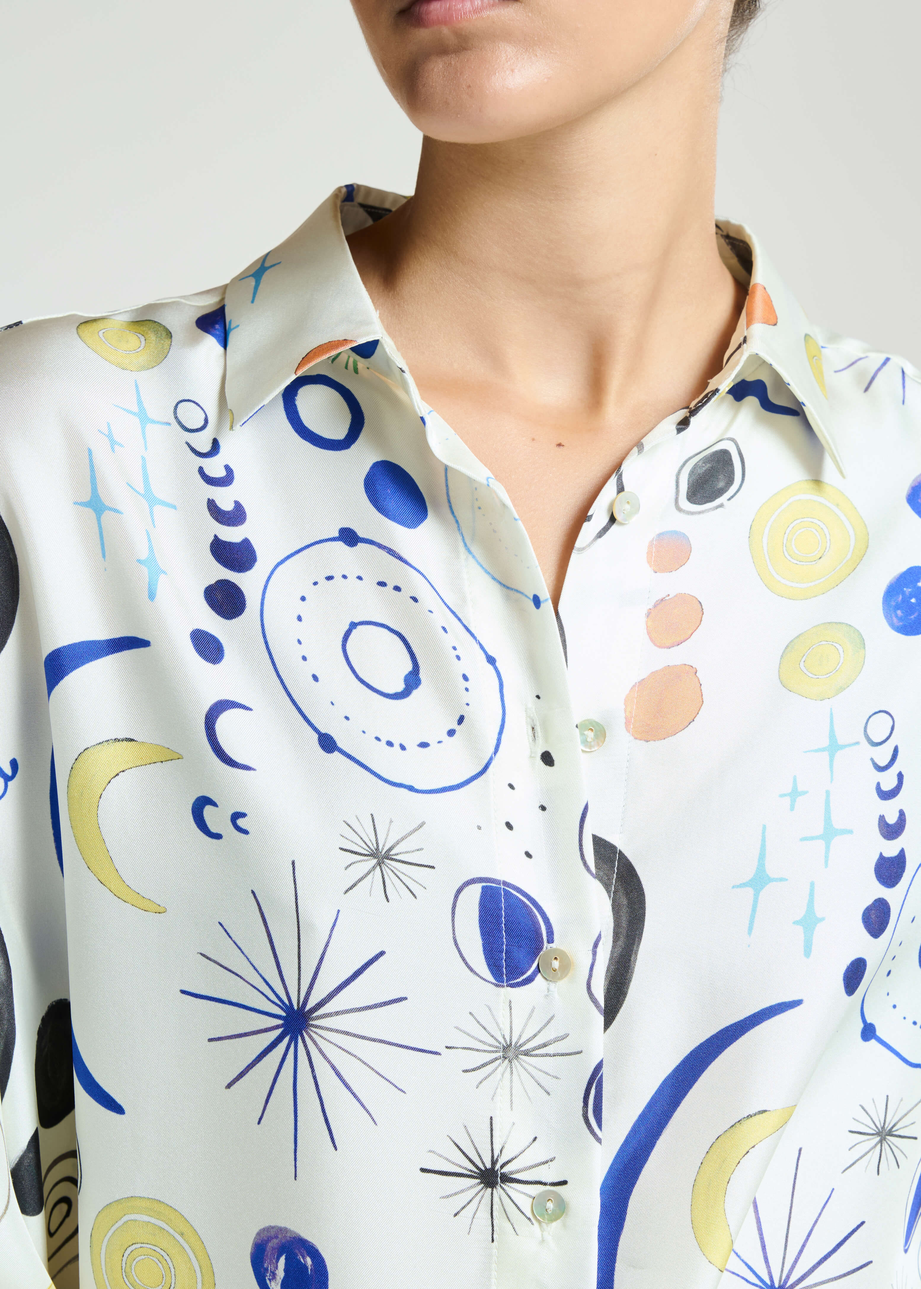 Maya Shirt Celestial Ecru Silk Twill