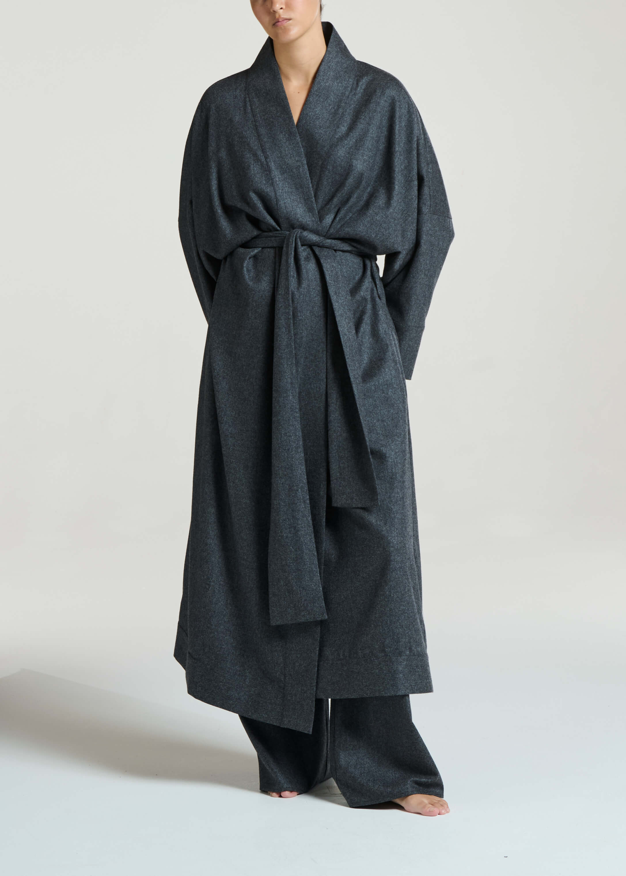 Athens Robe Charcoal Wool Cashmere Flannel