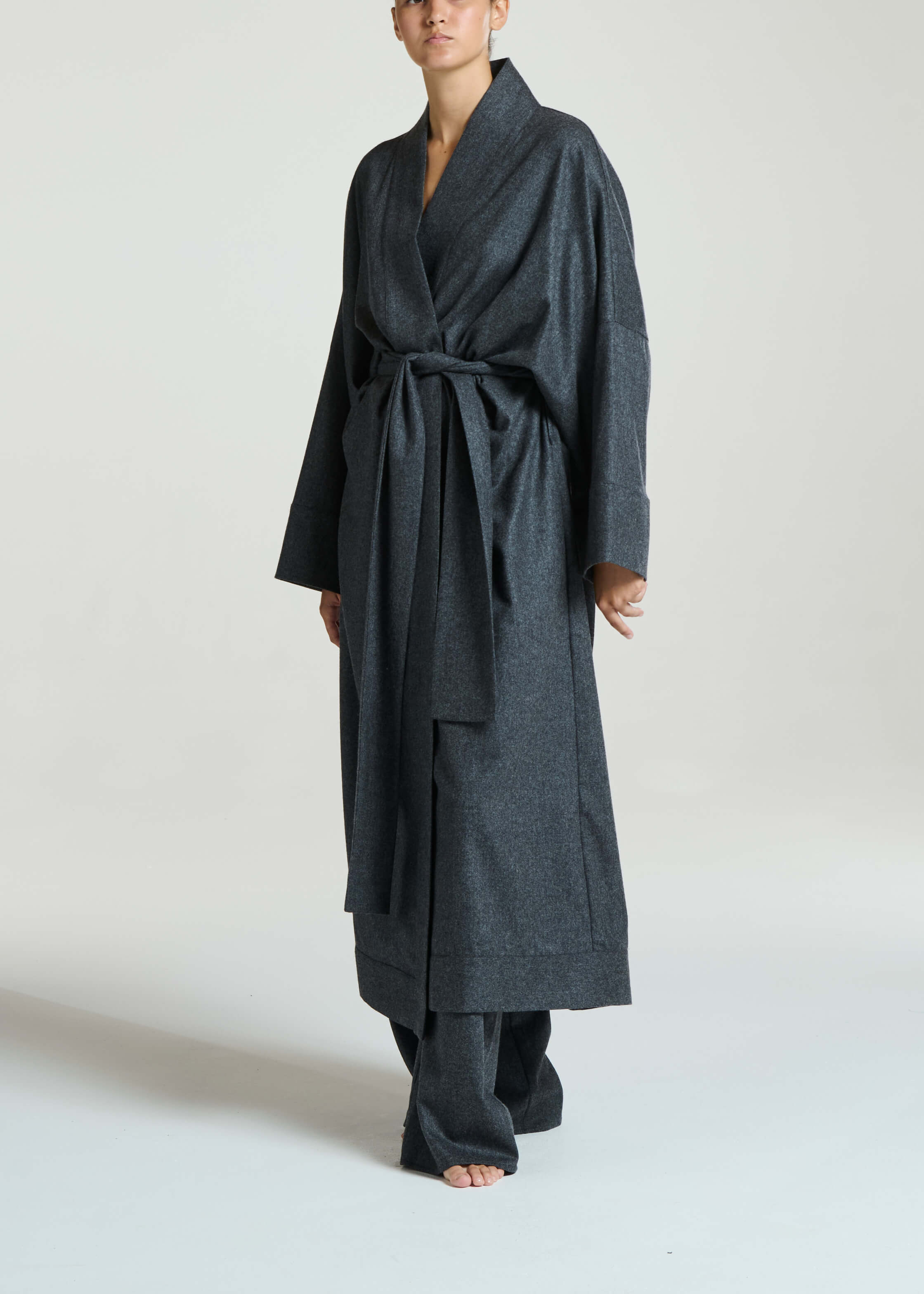 Athens Robe Charcoal Wool Cashmere Flannel