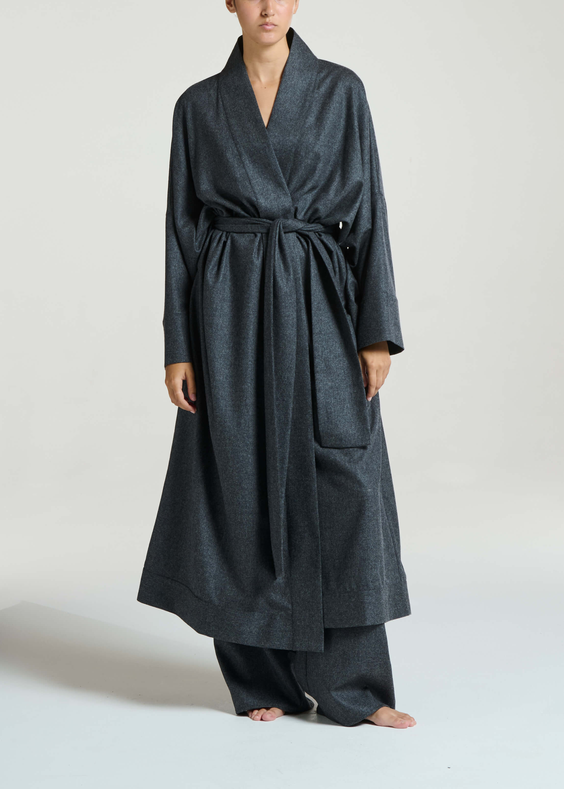 Athens Robe Charcoal Wool Cashmere Flannel