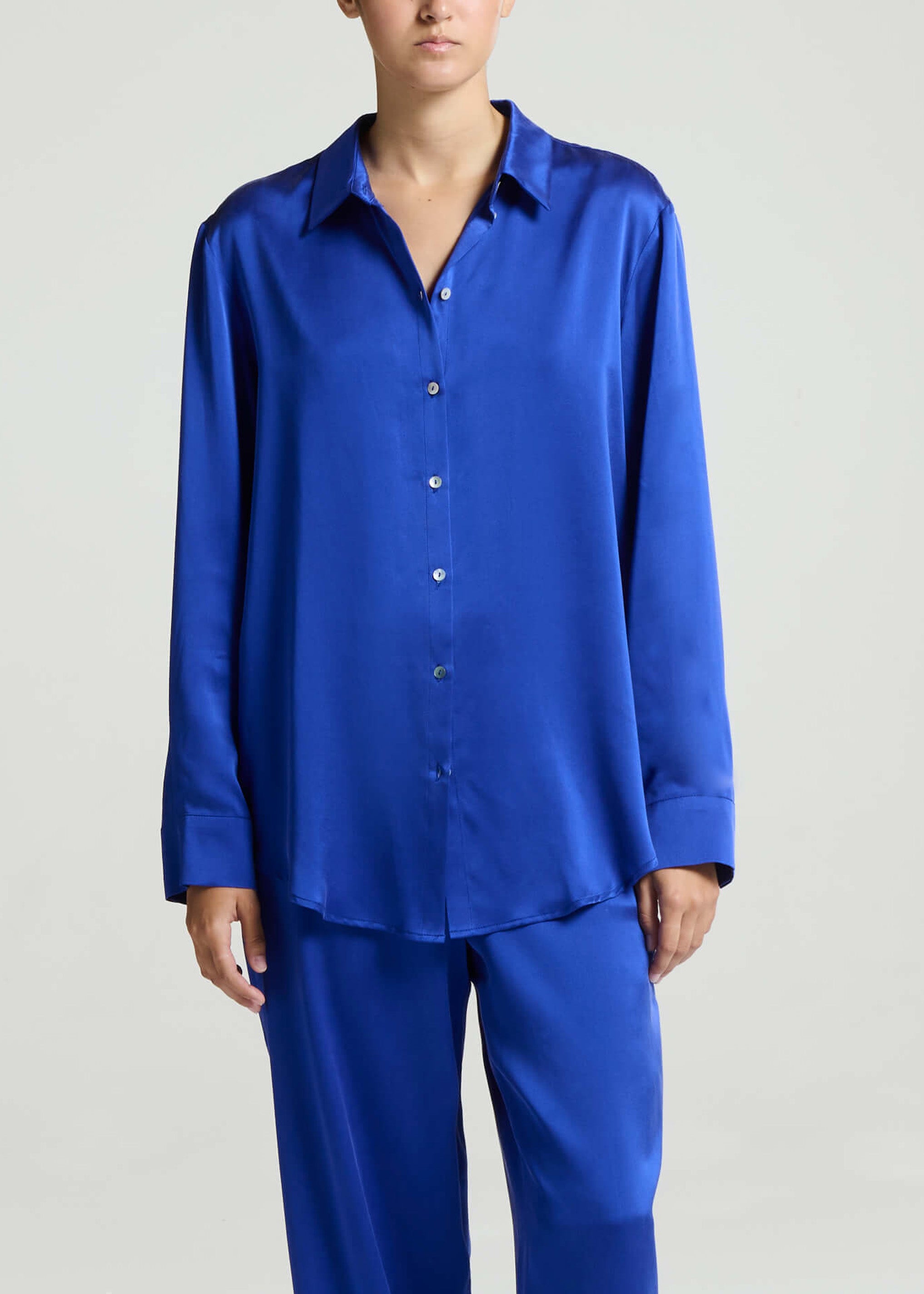 London Pyjama Top Electric Blue Silk Charmeuse