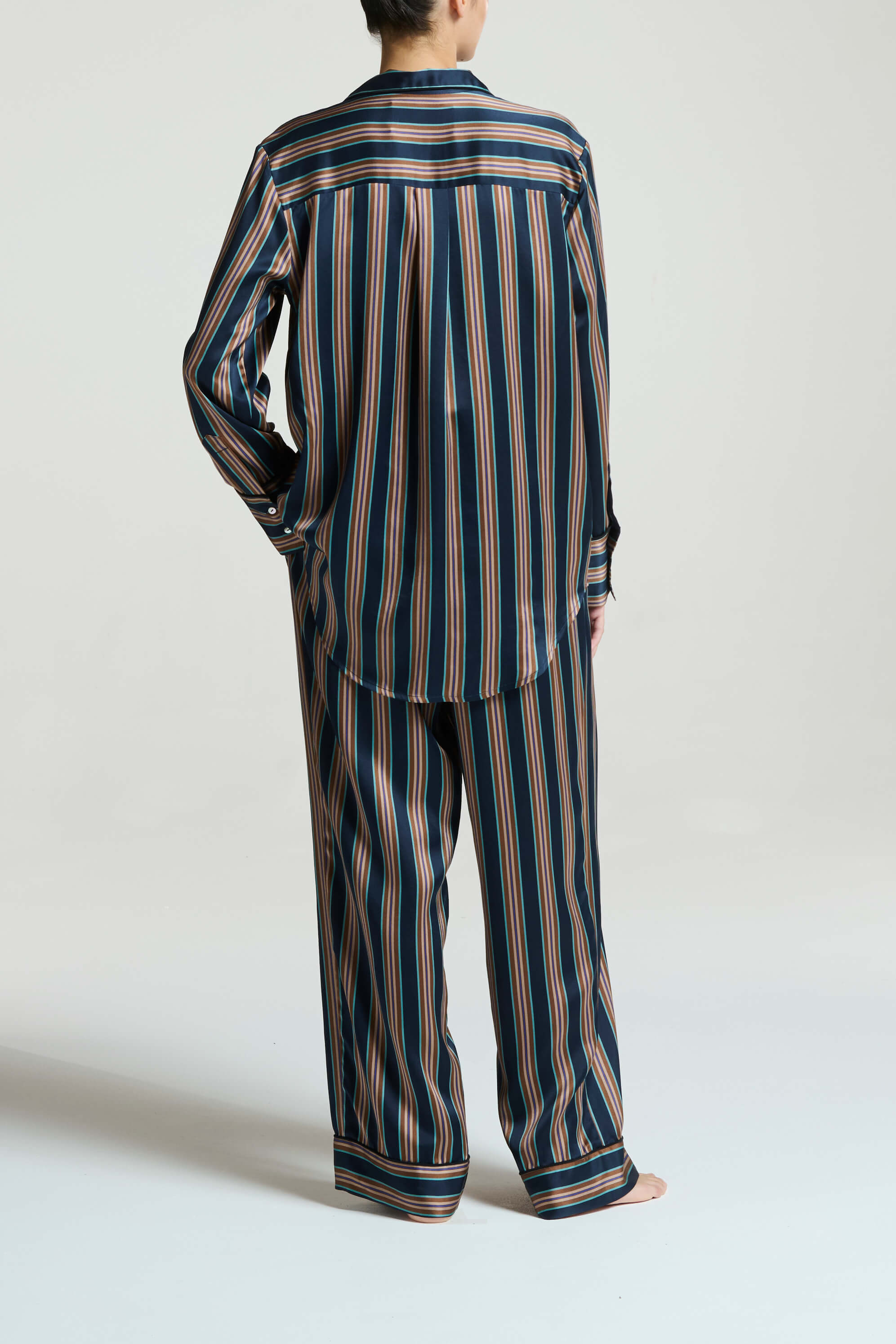 London Pyjama Bottom Brunette Navy Stripe Silk Charmeuse