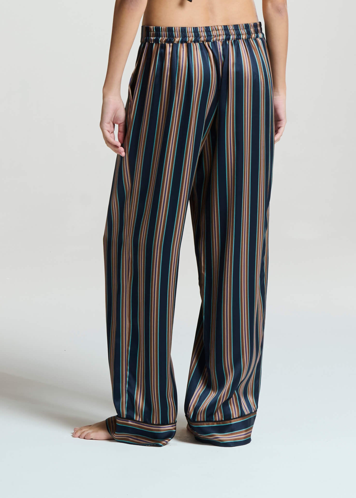 London Pyjama Bottom Brunette Navy Stripe Silk Charmeuse