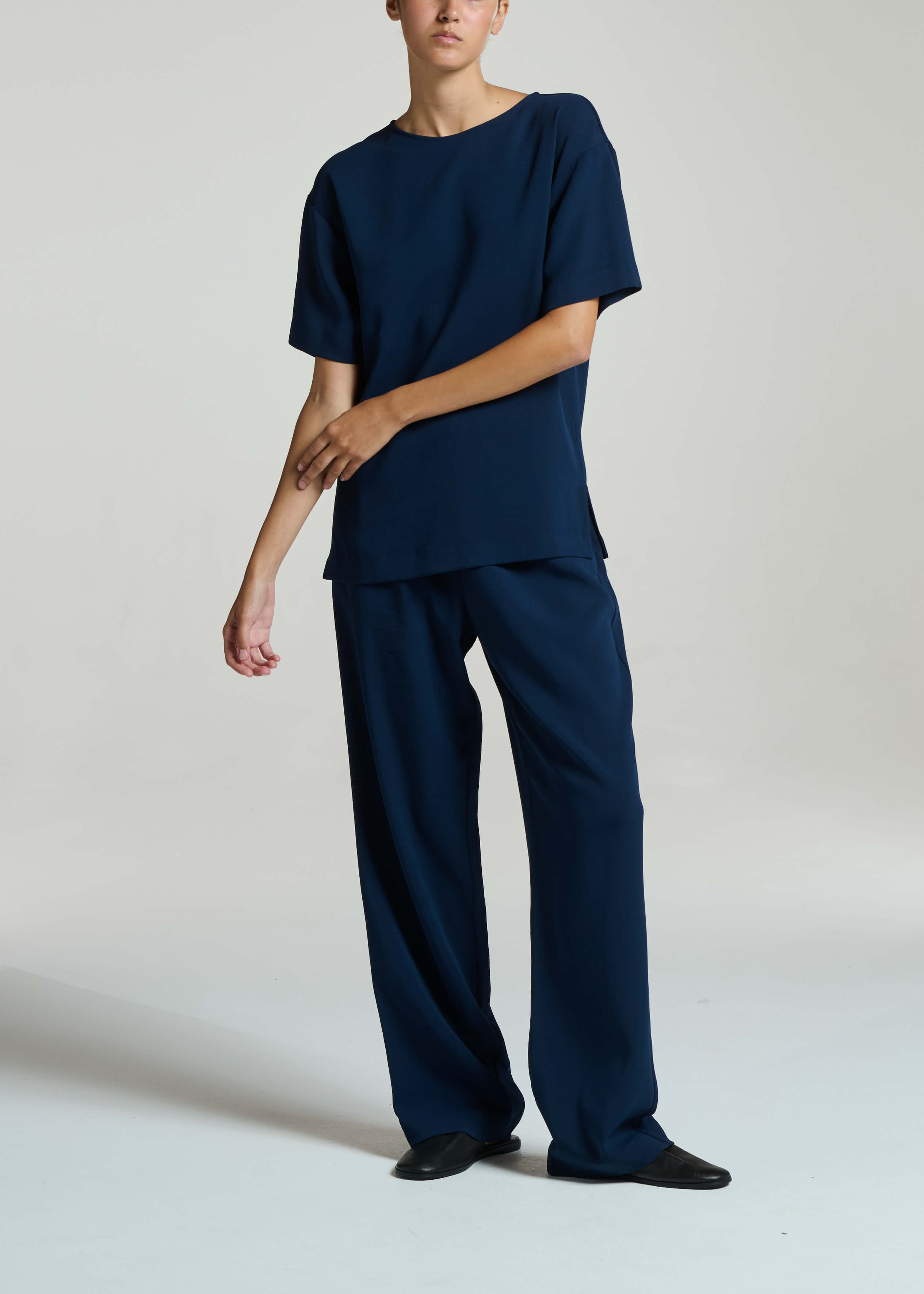 Talia T-Shirt Navy Viscose Crepe