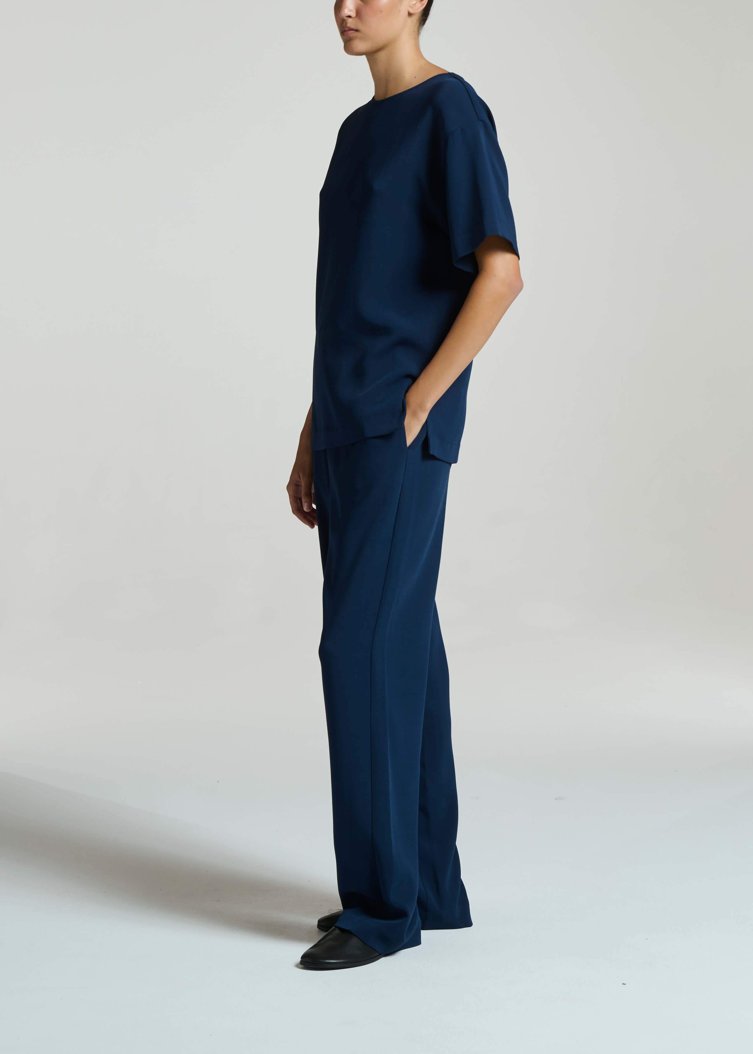 Talia T-Shirt Navy Viscose Crepe